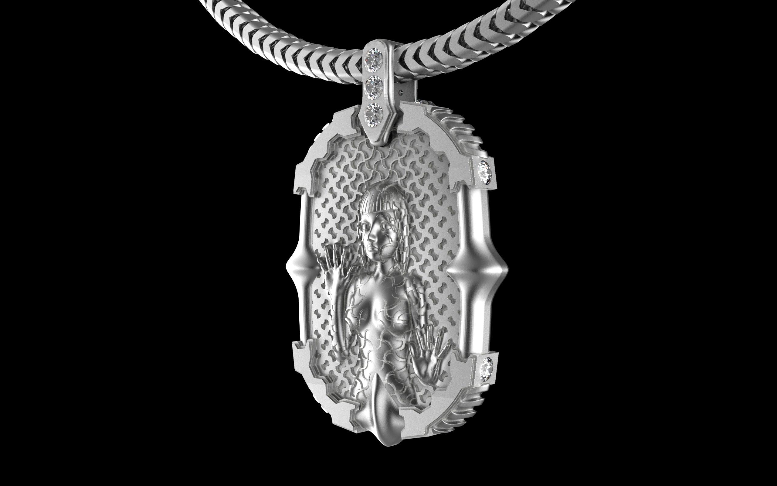 "Dissipation Error" Biomechanical Cyberpunk Pendant with Chain - Sterling Silver / Brass / Bronze