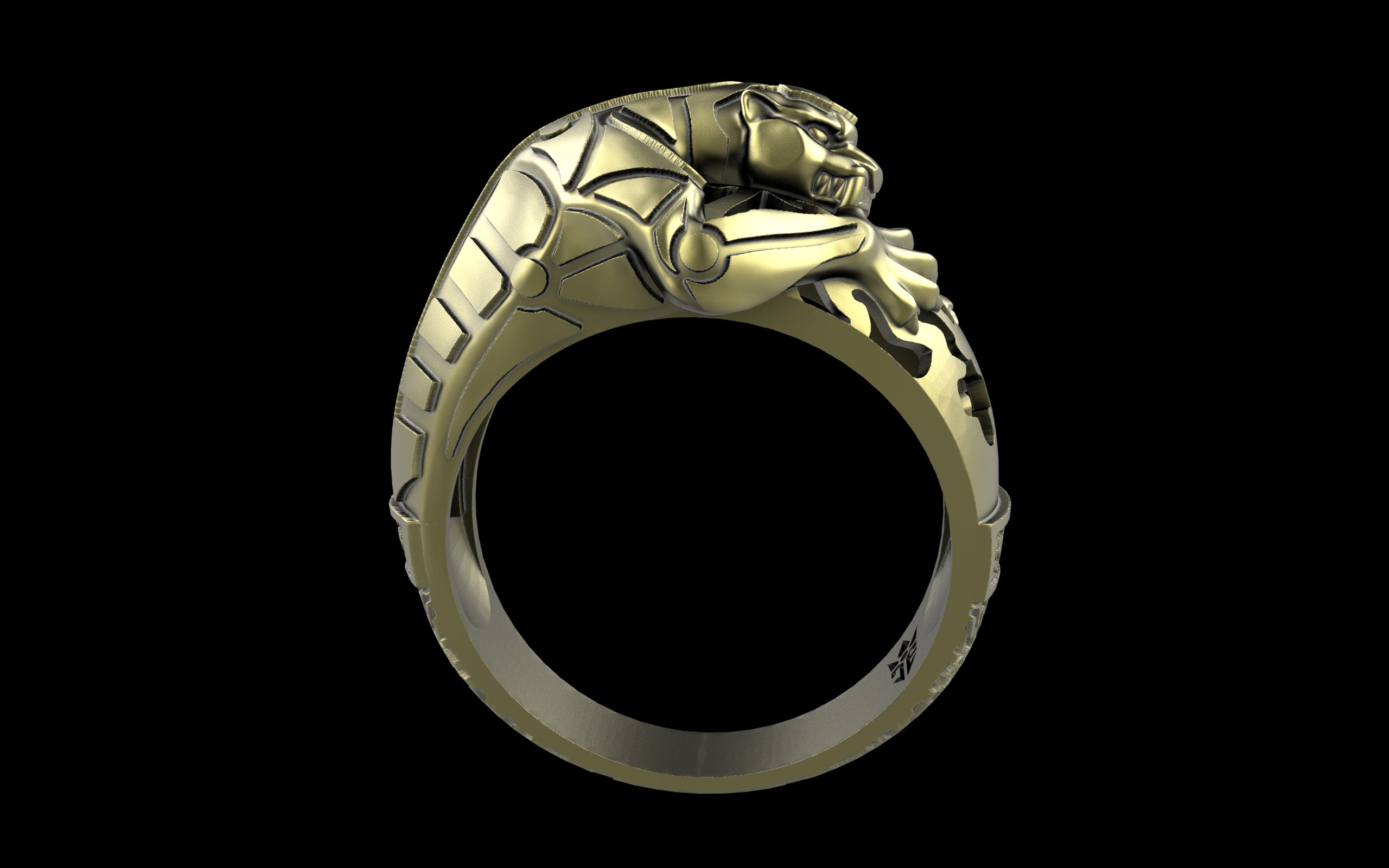 "Hikaru" Cyberpunk Jaguar Ring with Psychedelic Pattern Inlay - Sterling Silver / Brass / Bronze