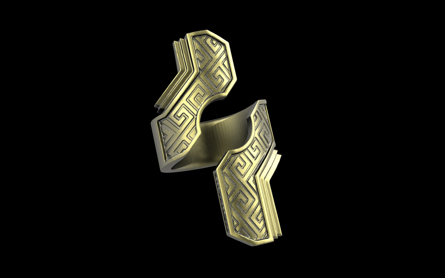 "Hydreia" Future Tribal Patterned Asymmetrical Ring - Sterling Silver / Brass / Bronze