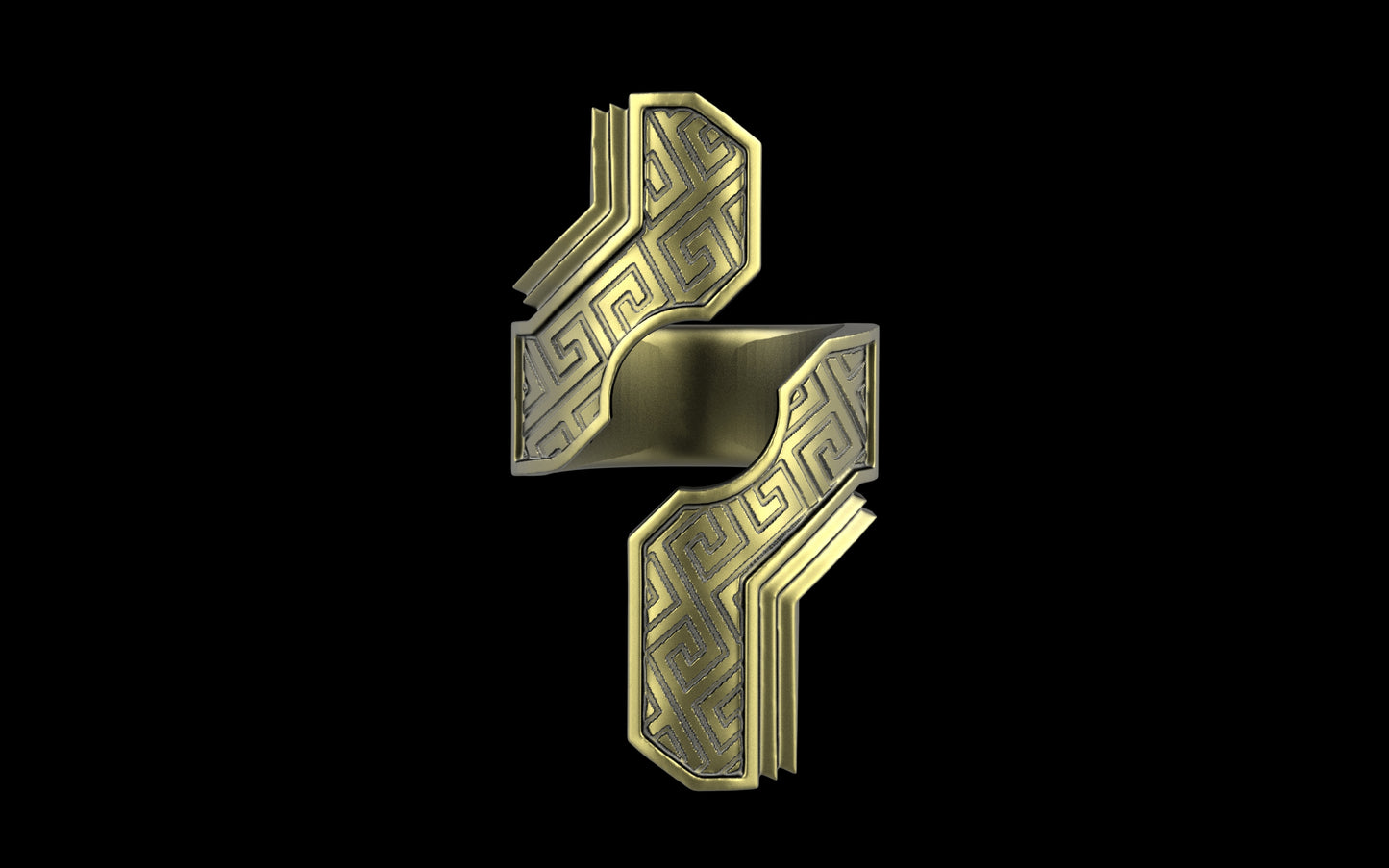 "Hydreia" Future Tribal Patterned Asymmetrical Ring - Sterling Silver / Brass / Bronze