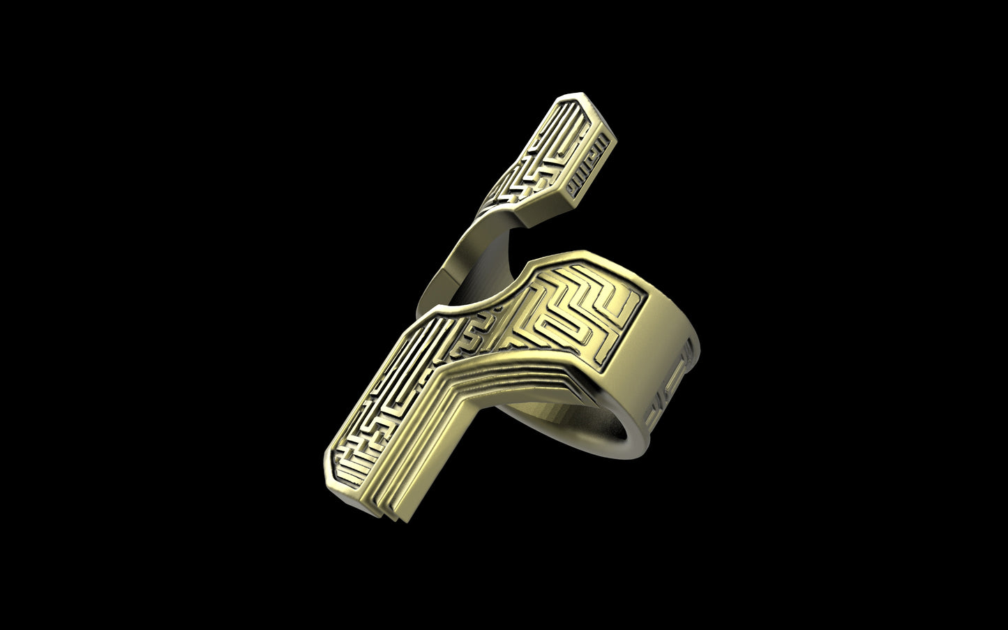 "Hydreia" Future Tribal Patterned Asymmetrical Ring - Sterling Silver / Brass / Bronze