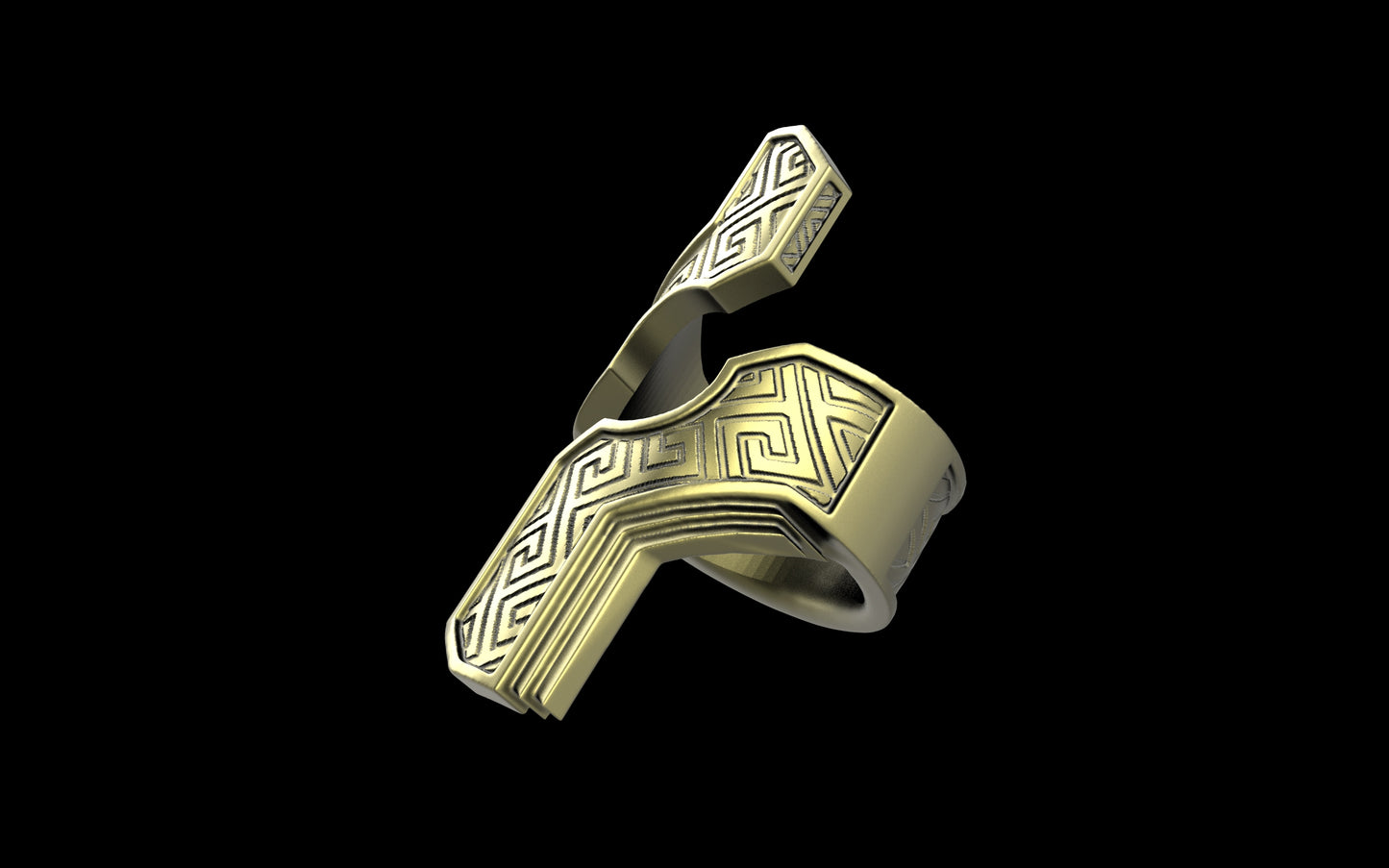 "Hydreia" Future Tribal Patterned Asymmetrical Ring - Sterling Silver / Brass / Bronze