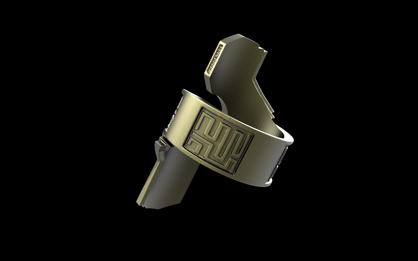 "Hydreia" Future Tribal Patterned Asymmetrical Ring - Sterling Silver / Brass / Bronze