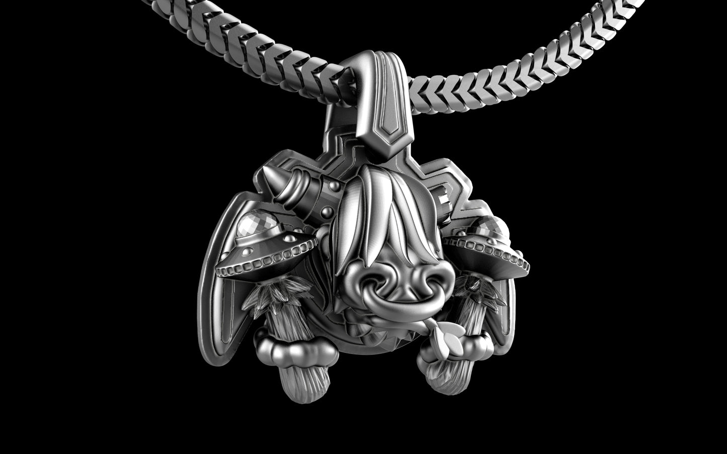"Maddox" Long-Haired Cow/Bull/Ox with UFO's Pendant with Chain - Sterling Silver / Brass / Bronze
