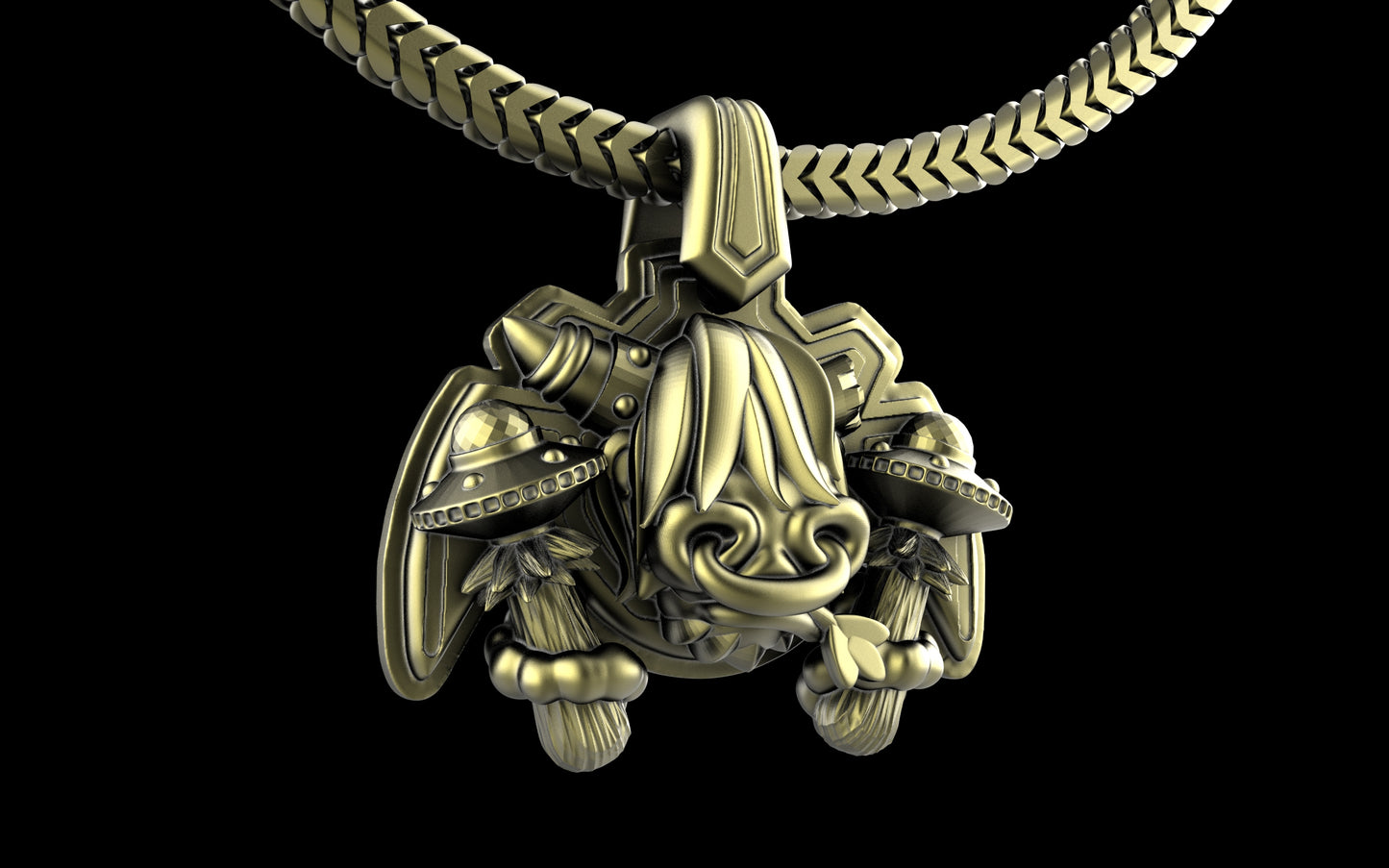 "Maddox" Long-Haired Cow/Bull/Ox with UFO's Pendant with Chain - Sterling Silver / Brass / Bronze