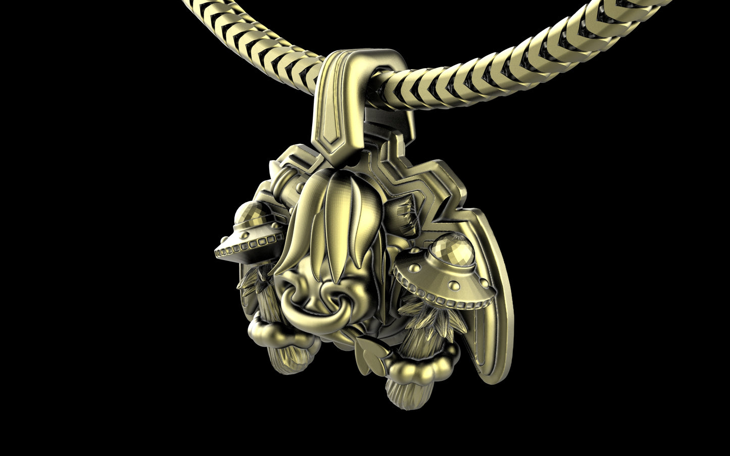 "Maddox" Long-Haired Cow/Bull/Ox with UFO's Pendant with Chain - Sterling Silver / Brass / Bronze