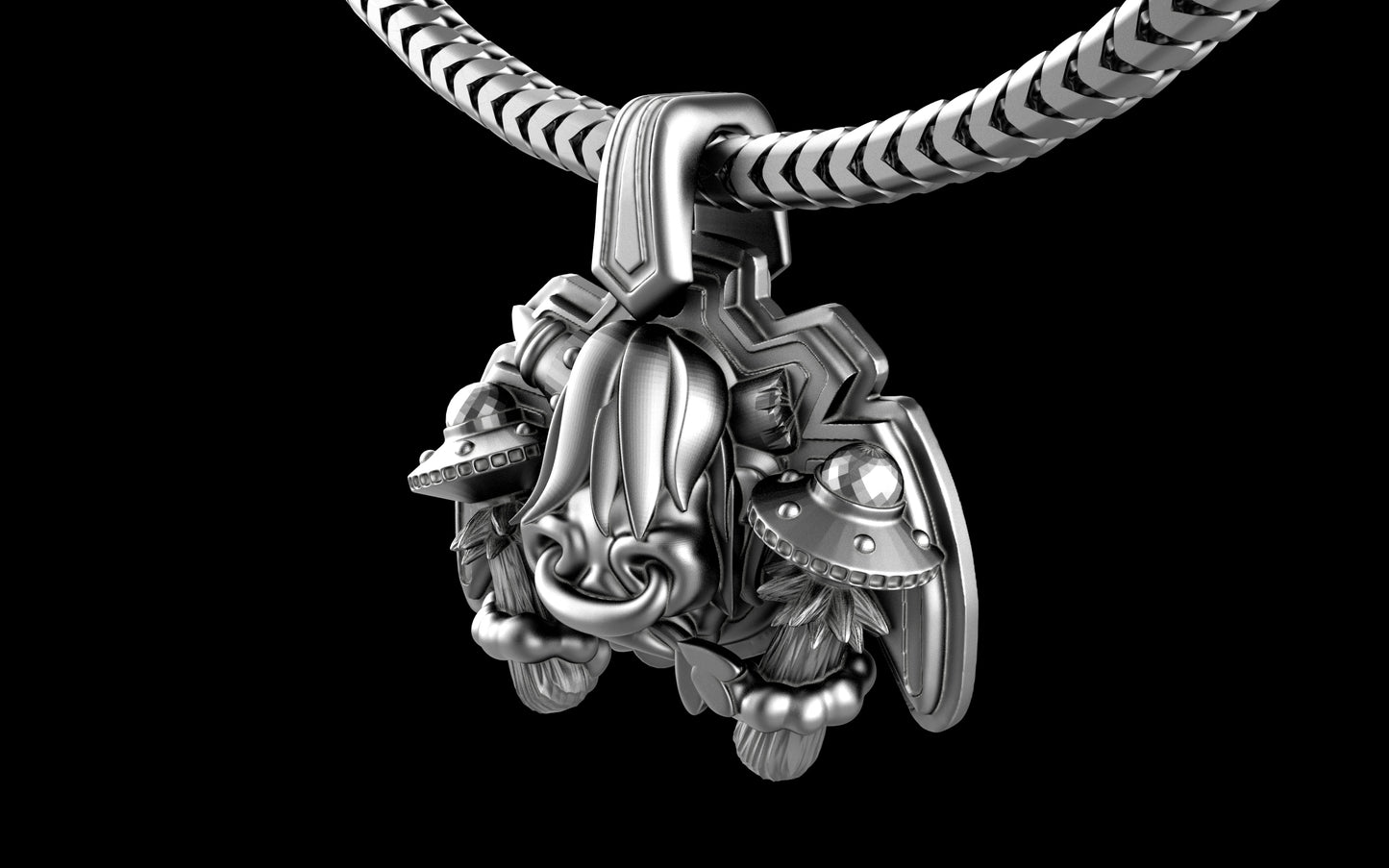 "Maddox" Long-Haired Cow/Bull/Ox with UFO's Pendant with Chain - Sterling Silver / Brass / Bronze