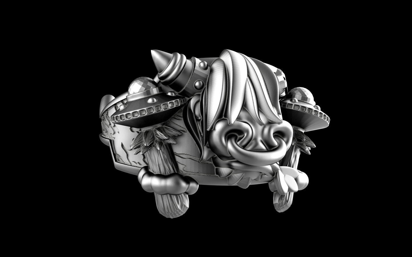"Maddox" Long-Haired Cow/Bull/Ox with UFO's Ring - Sterling Silver / Brass / Bronze