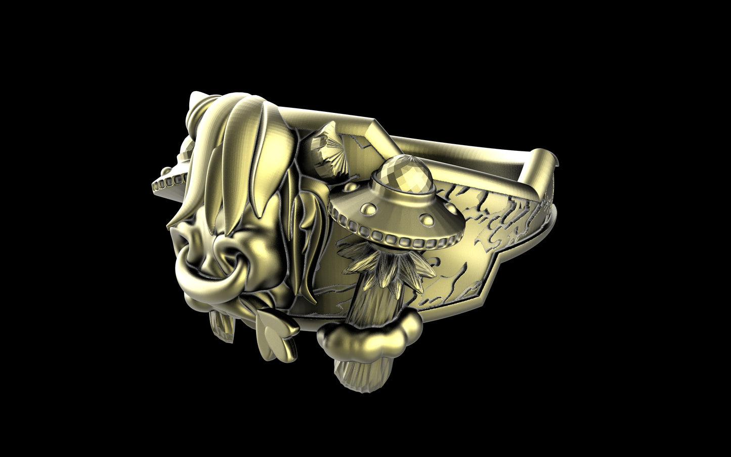 "Maddox" Long-Haired Cow/Bull/Ox with UFO's Ring - Sterling Silver / Brass / Bronze