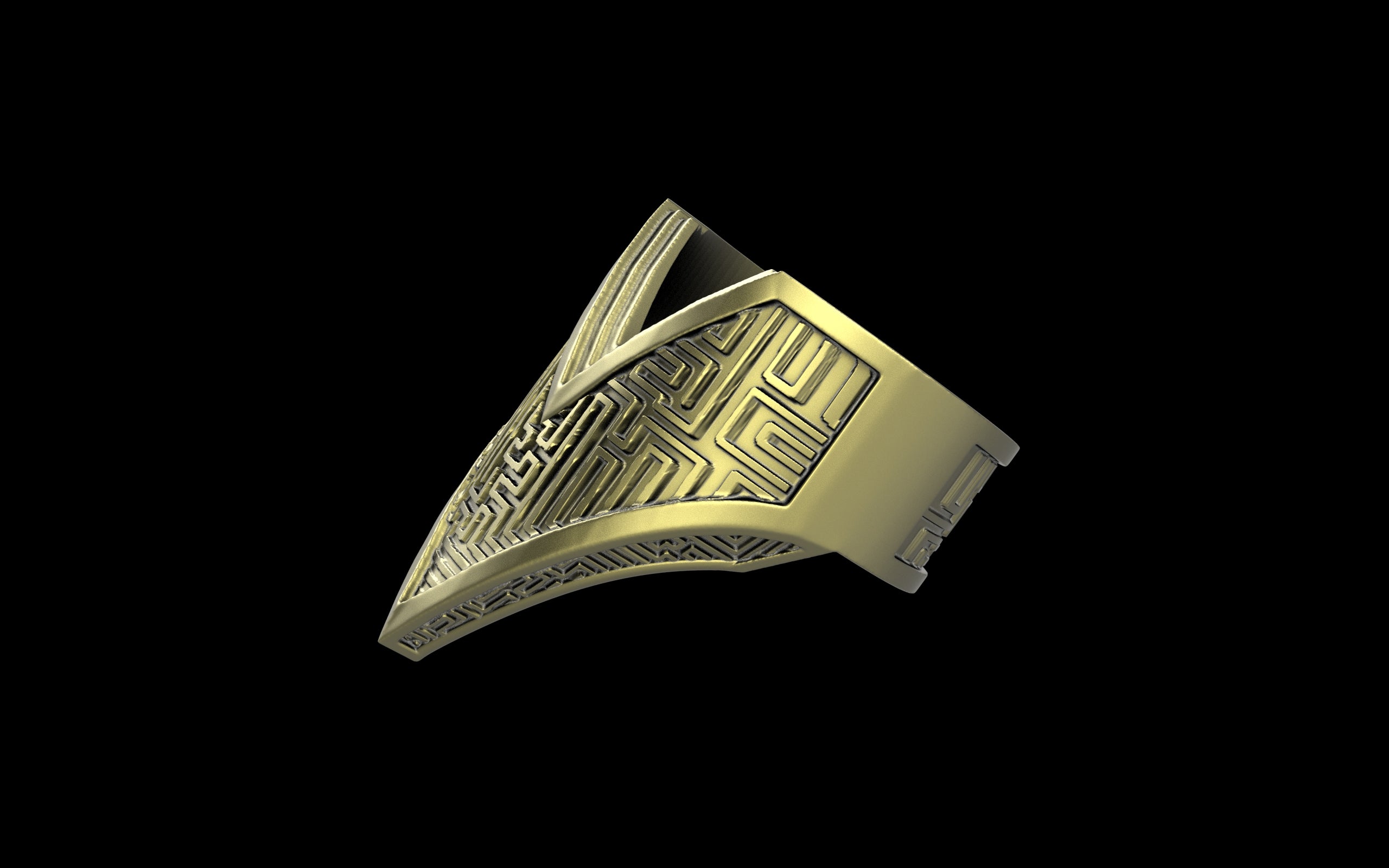 "Amneil" Future Tribal Patterned Symmetrical Ring - Sterling Silver / Brass