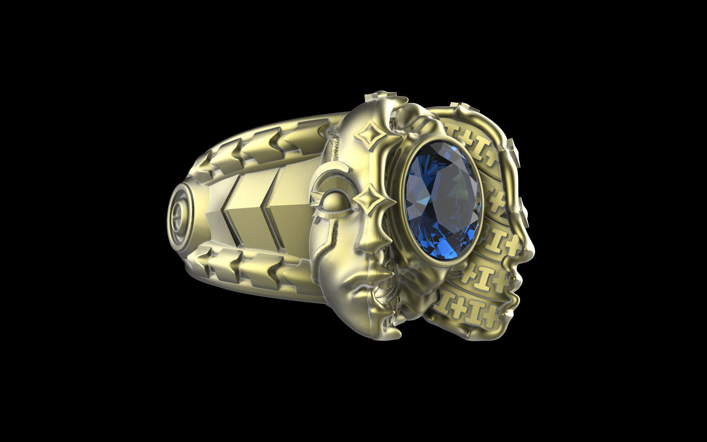 "Omnipresence" Biomechanical Cyberpunk Gemstone Ring - Sterling Silver / Brass / Bronze