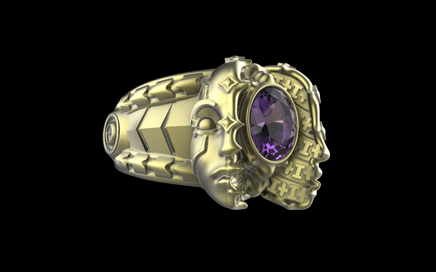 "Omnipresence" Biomechanical Cyberpunk Gemstone Ring - Sterling Silver / Brass / Bronze