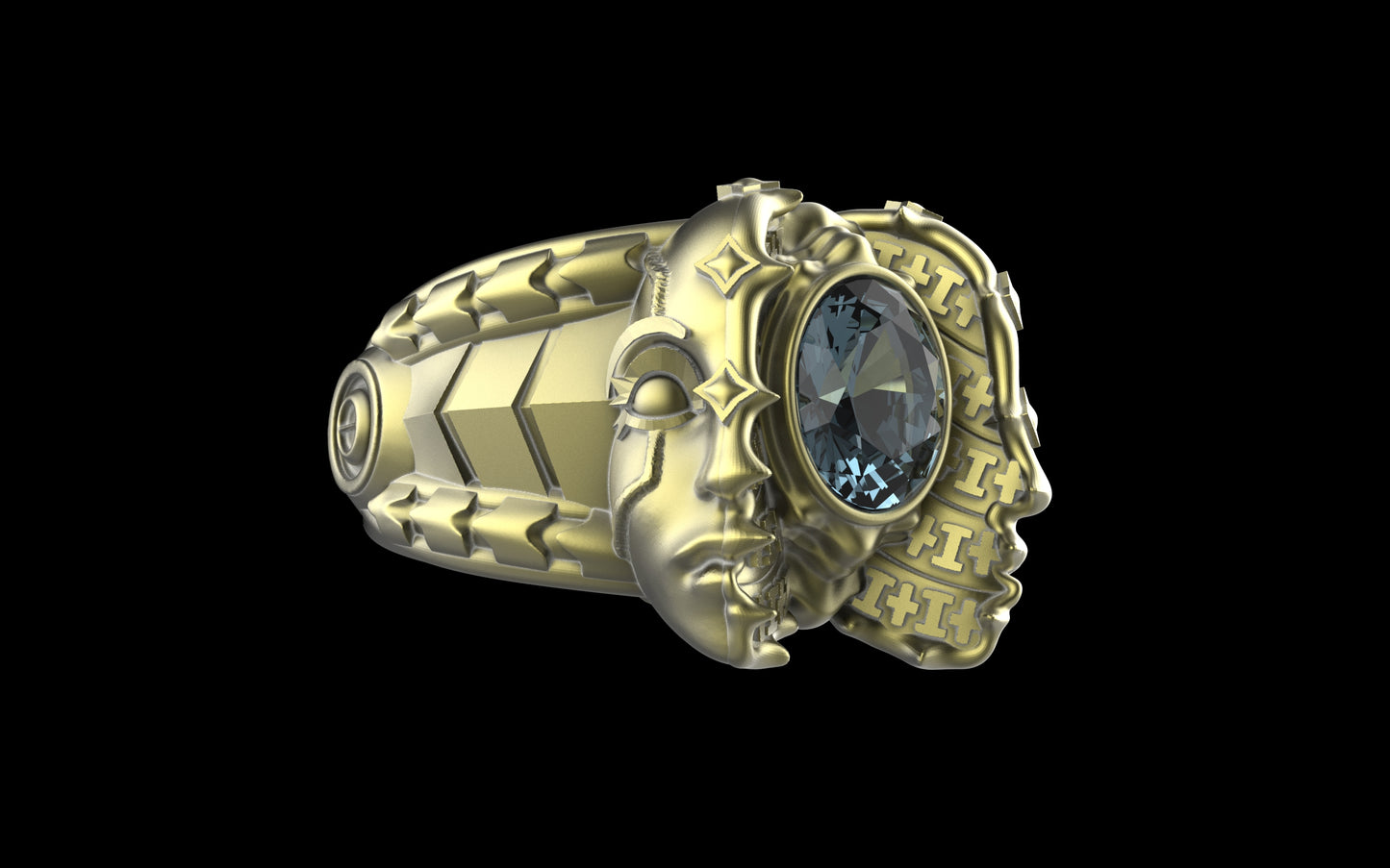 "Omnipresence" Biomechanical Cyberpunk Gemstone Ring - Sterling Silver / Brass / Bronze