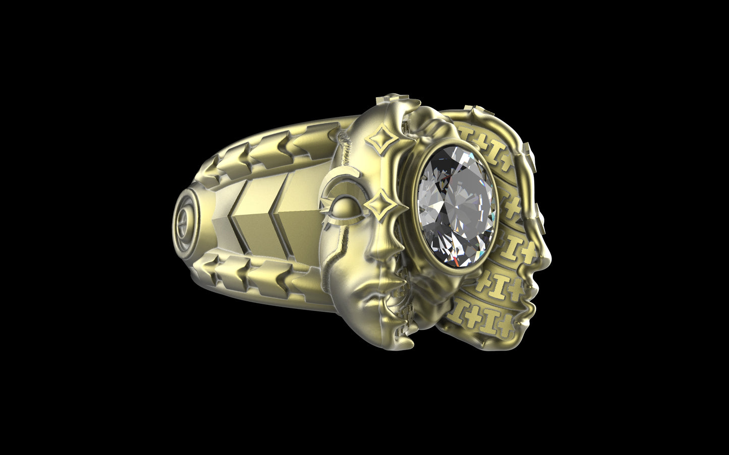 "Omnipresence" Biomechanical Cyberpunk Gemstone Ring - Sterling Silver / Brass / Bronze