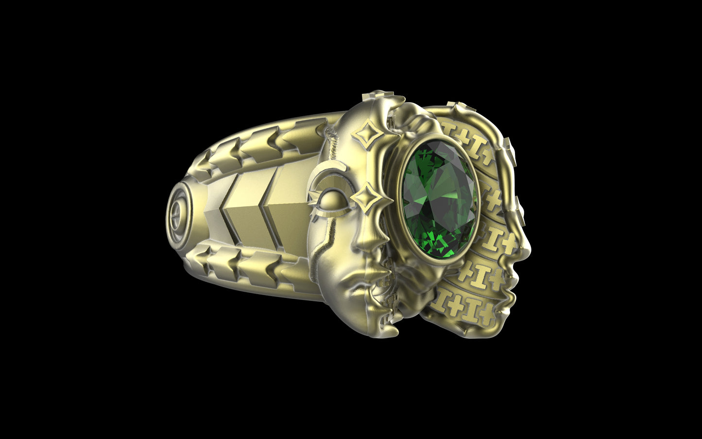 "Omnipresence" Biomechanical Cyberpunk Gemstone Ring - Sterling Silver / Brass / Bronze