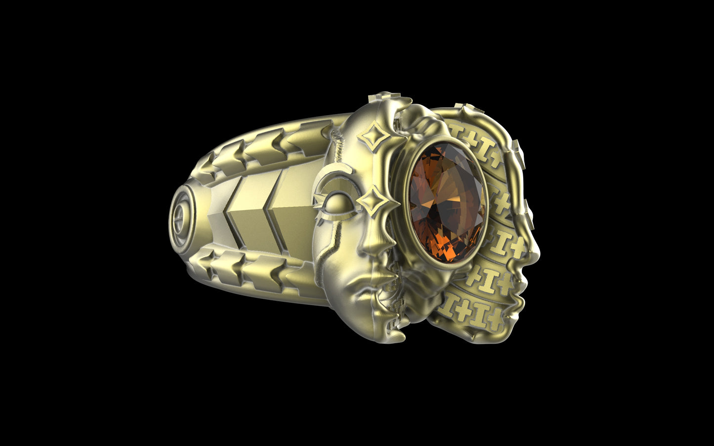 "Omnipresence" Biomechanical Cyberpunk Gemstone Ring - Sterling Silver / Brass / Bronze
