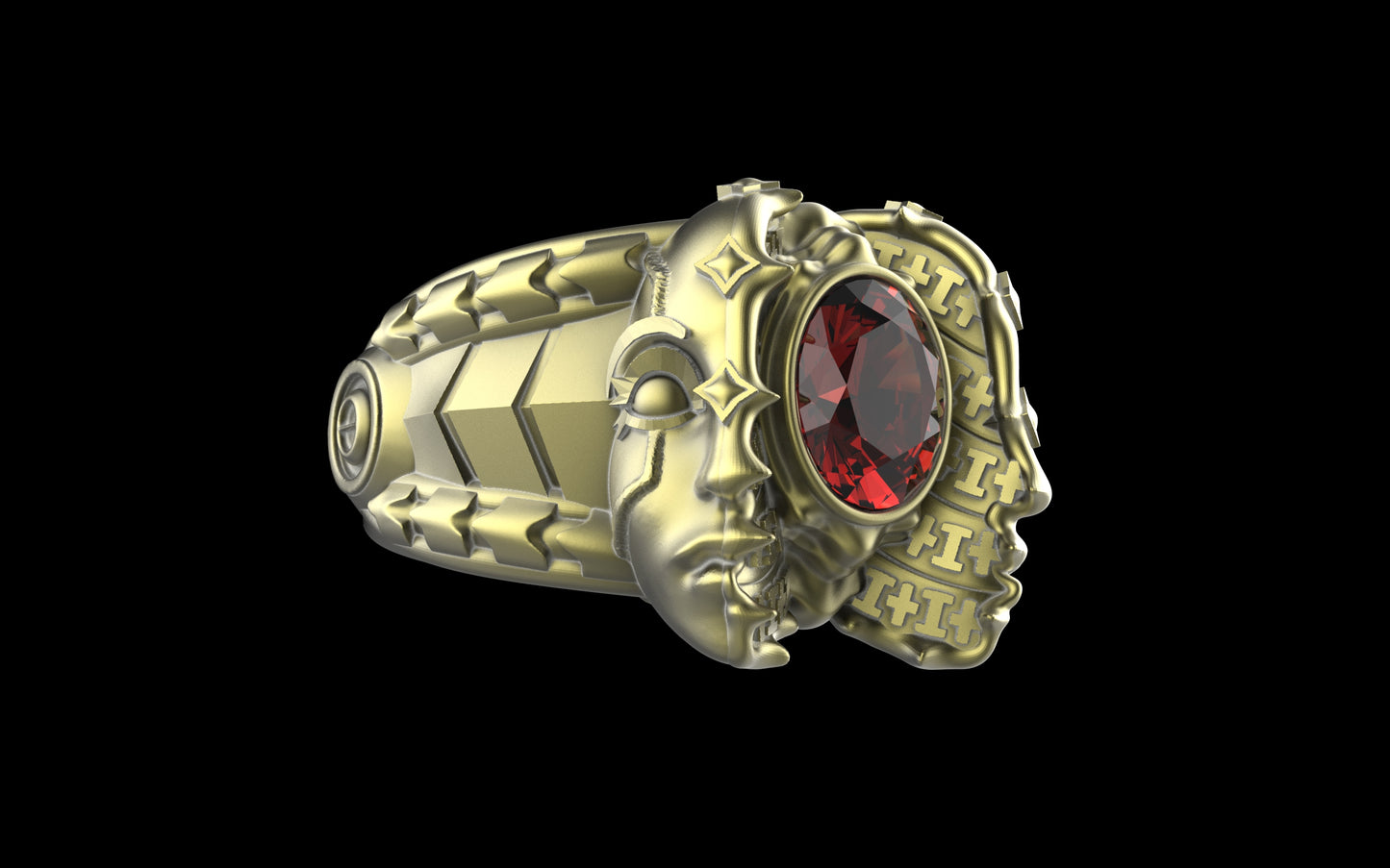 "Omnipresence" Biomechanical Cyberpunk Gemstone Ring - Sterling Silver / Brass / Bronze