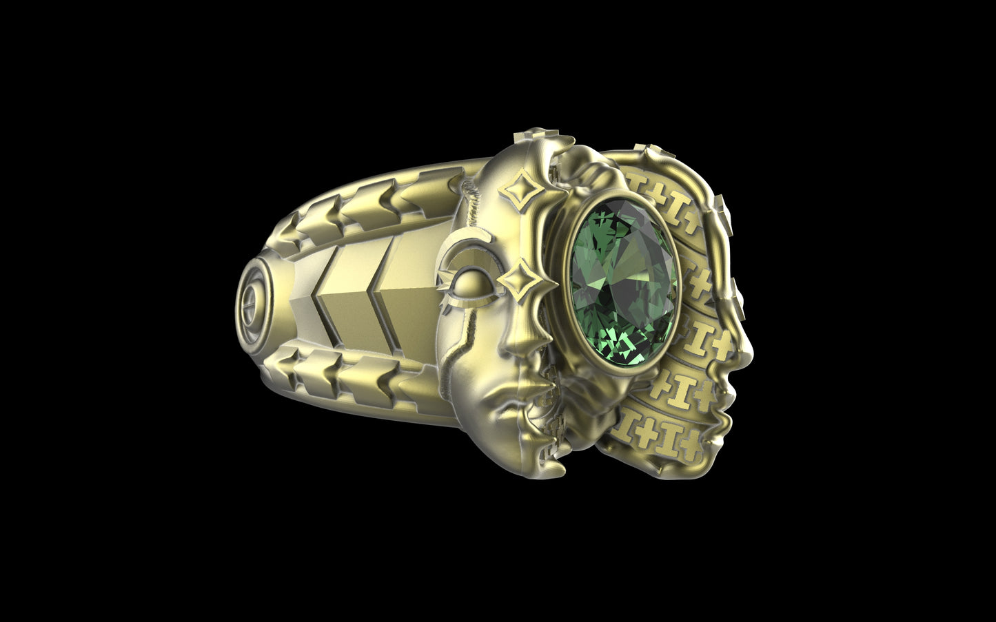 "Omnipresence" Biomechanical Cyberpunk Gemstone Ring - Sterling Silver / Brass / Bronze