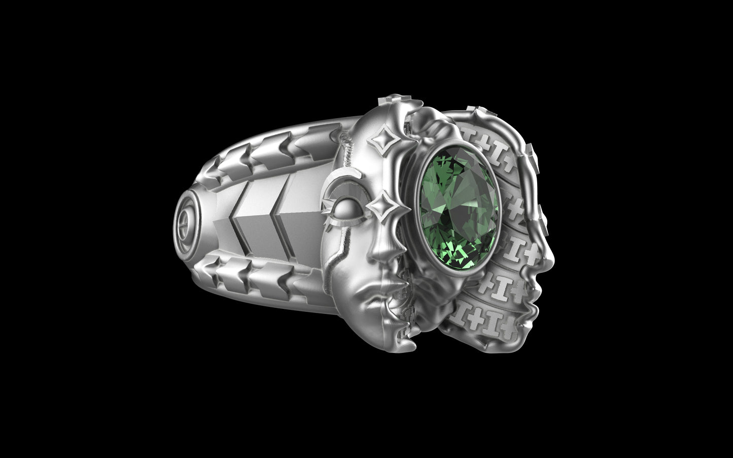 "Omnipresence" Biomechanical Cyberpunk Gemstone Ring - Sterling Silver / Brass / Bronze