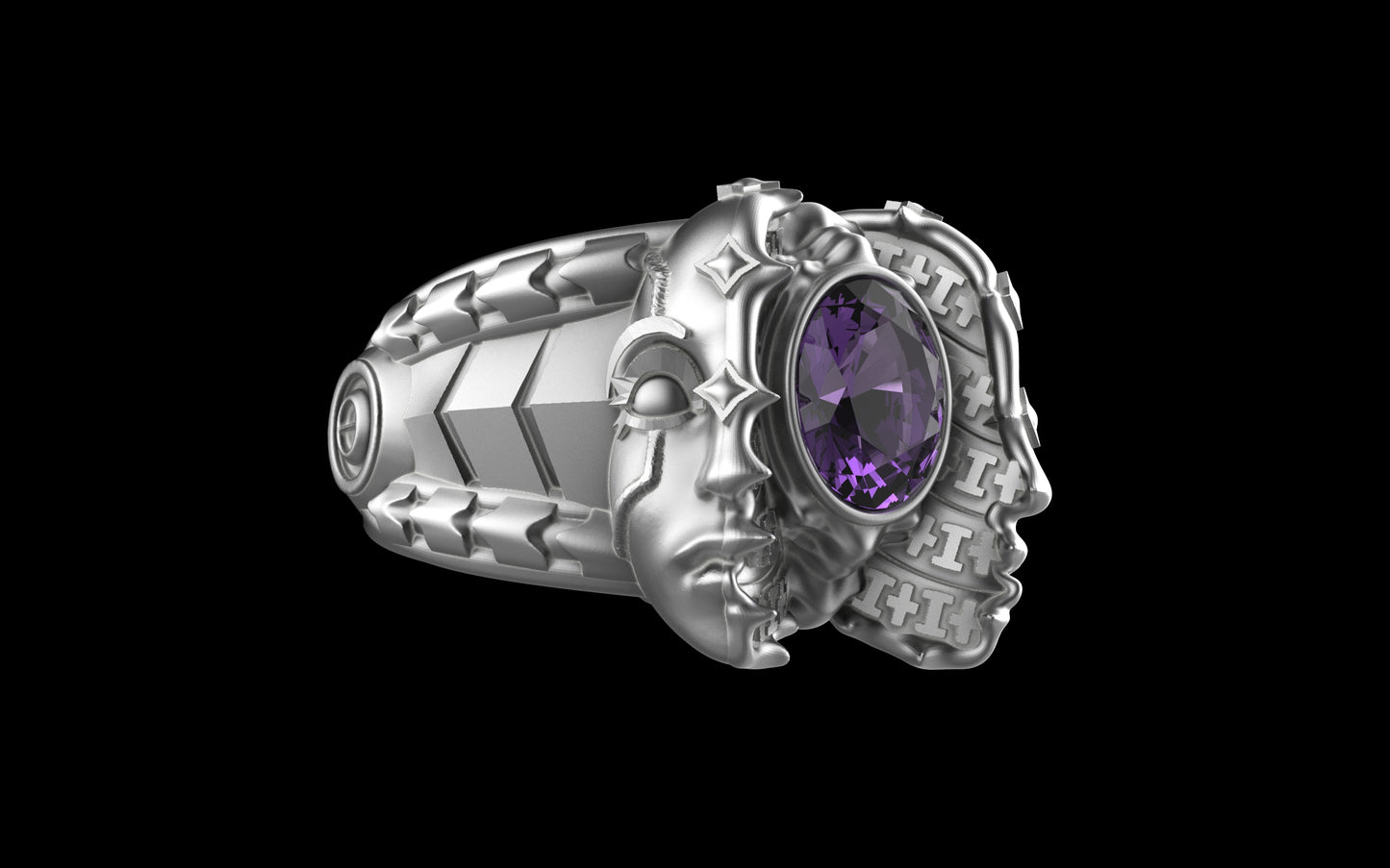 "Omnipresence" Biomechanical Cyberpunk Gemstone Ring - Sterling Silver / Brass / Bronze