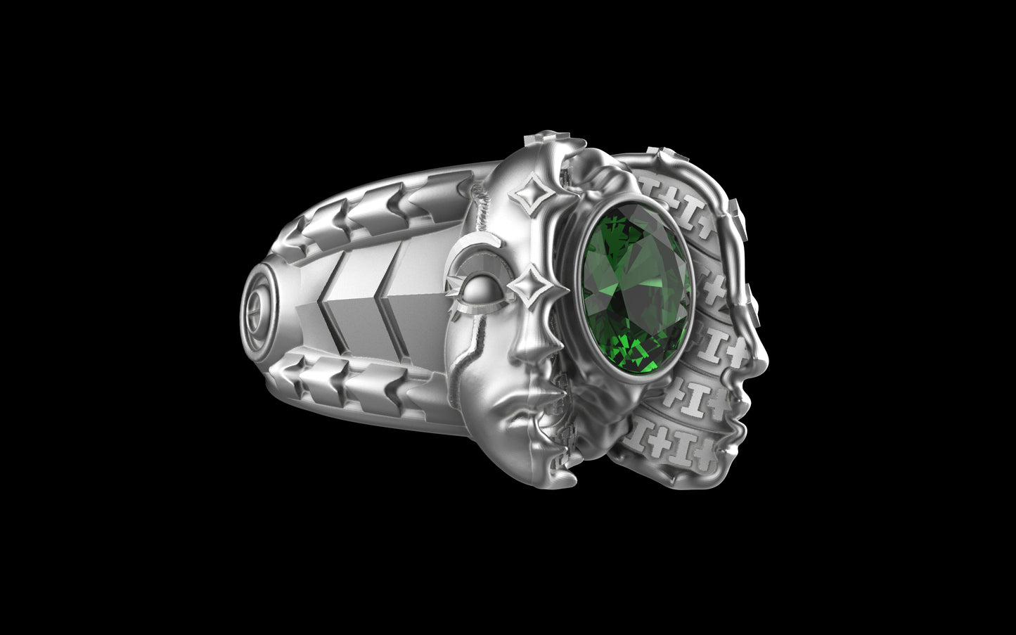 "Omnipresence" Biomechanical Cyberpunk Gemstone Ring - Sterling Silver / Brass / Bronze