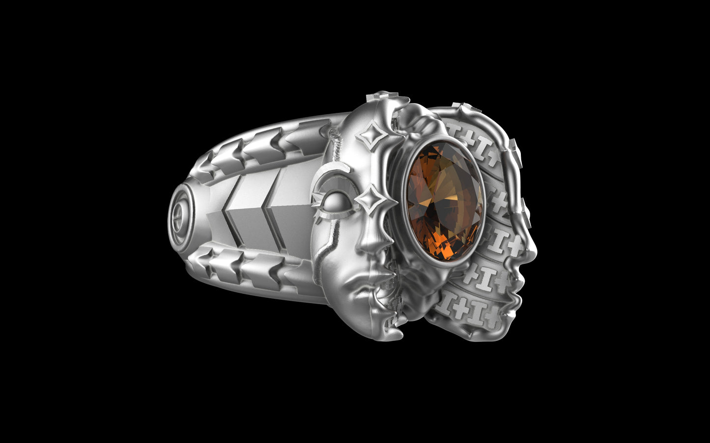 "Omnipresence" Biomechanical Cyberpunk Gemstone Ring - Sterling Silver / Brass / Bronze