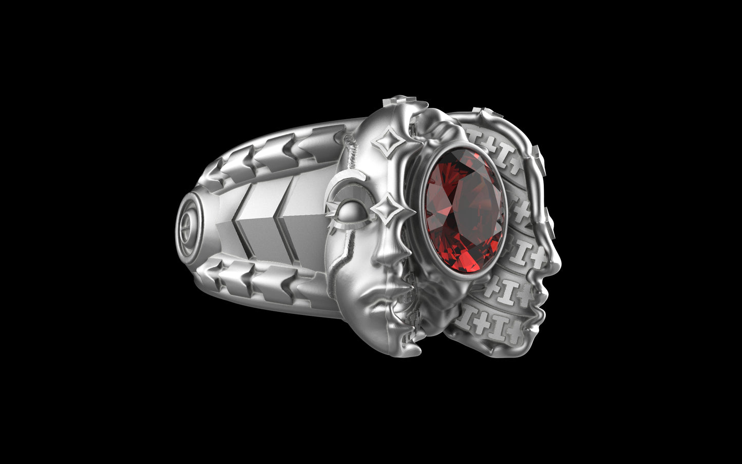 "Omnipresence" Biomechanical Cyberpunk Gemstone Ring - Sterling Silver / Brass / Bronze