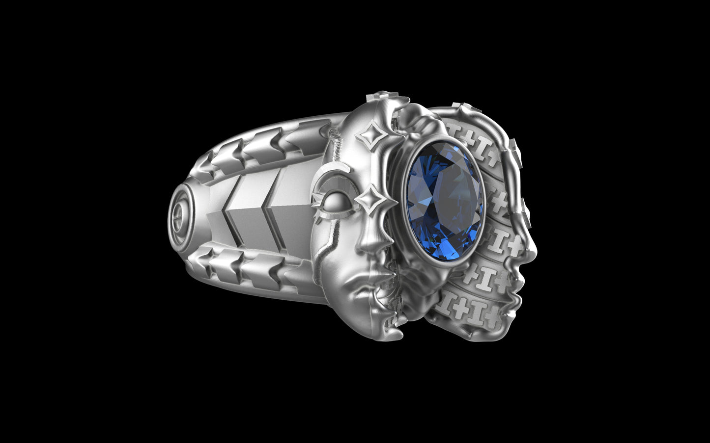 "Omnipresence" Biomechanical Cyberpunk Gemstone Ring - Sterling Silver / Brass / Bronze