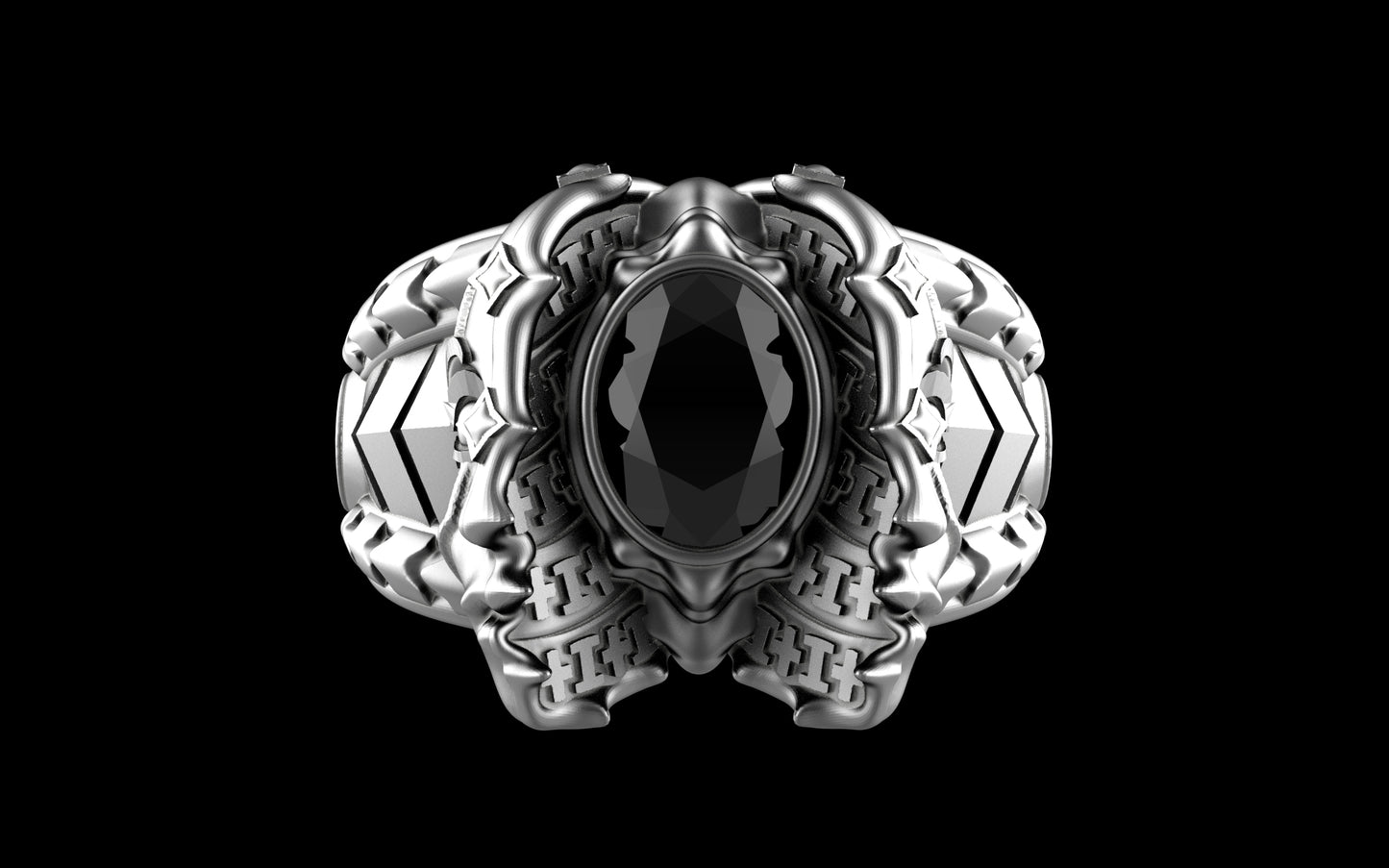 "Omnipresence" Biomechanical Cyberpunk Gemstone Ring - Sterling Silver / Brass / Bronze