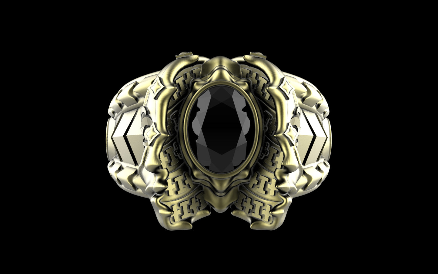 "Omnipresence" Biomechanical Cyberpunk Gemstone Ring - Sterling Silver / Brass / Bronze