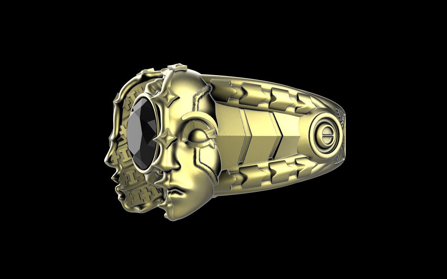 "Omnipresence" Biomechanical Cyberpunk Gemstone Ring - Sterling Silver / Brass / Bronze