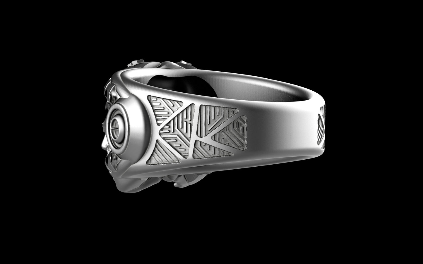 "Omnipresence" Biomechanical Cyberpunk Gemstone Ring - Sterling Silver / Brass / Bronze