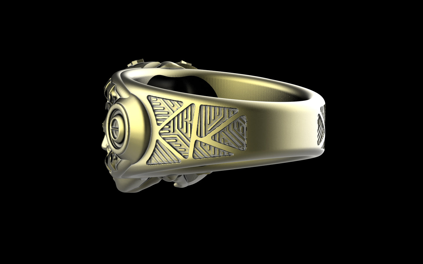 "Omnipresence" Biomechanical Cyberpunk Gemstone Ring - Sterling Silver / Brass / Bronze