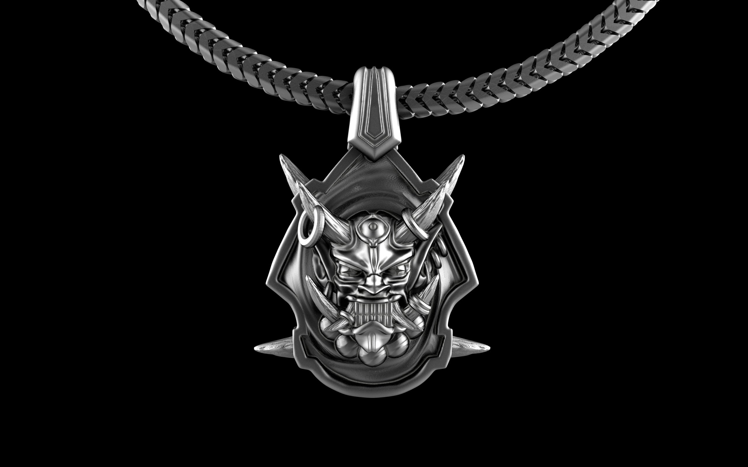 "Um'graf" Japanese Oni/Yokai Demon Pendant with Chain - Sterling Silver / Brass / Bronze
