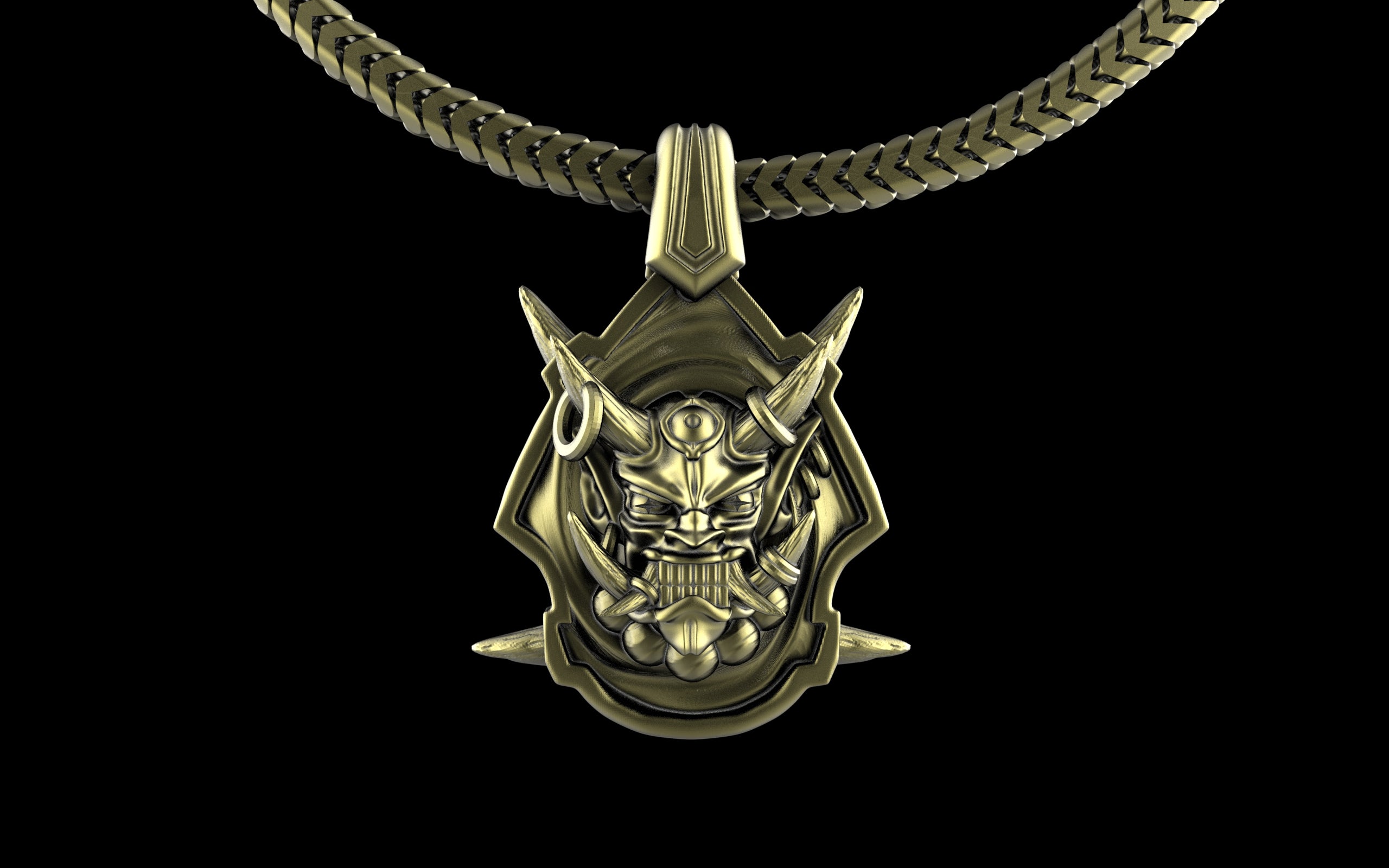 "Um'graf" Japanese Oni/Yokai Demon Pendant with Chain - Sterling Silver / Brass / Bronze