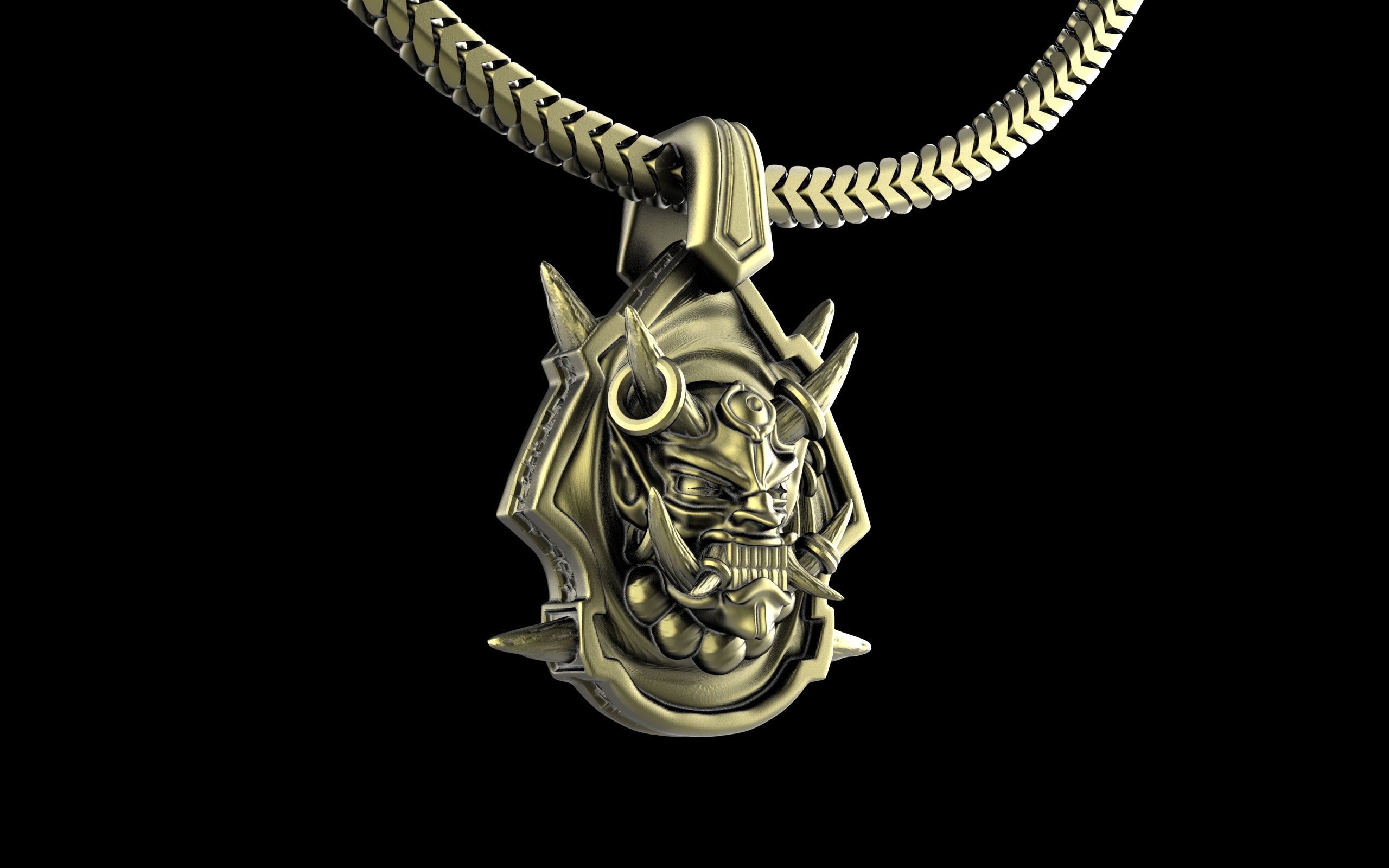 "Um'graf" Japanese Oni/Yokai Demon Pendant with Chain - Sterling Silver / Brass / Bronze