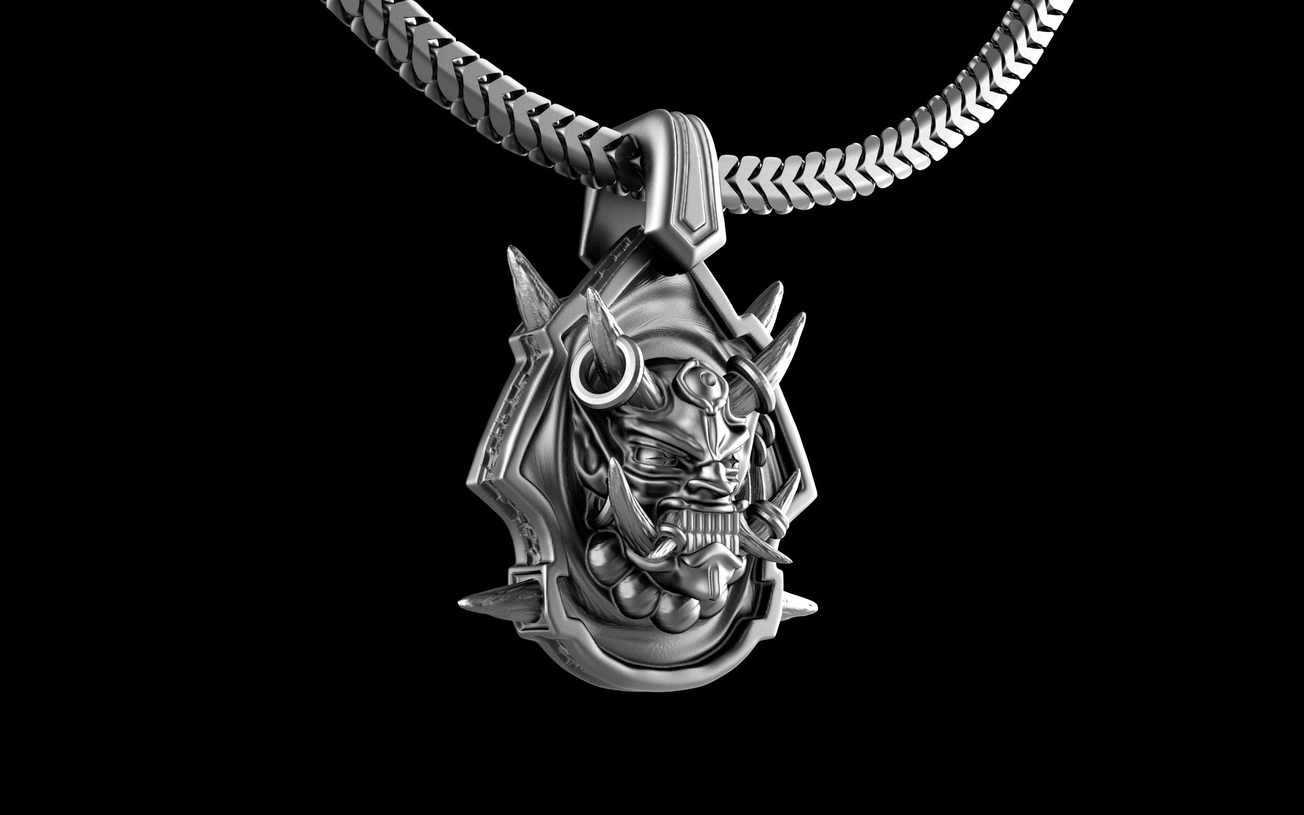 "Um'graf" Japanese Oni/Yokai Demon Pendant with Chain - Sterling Silver / Brass / Bronze