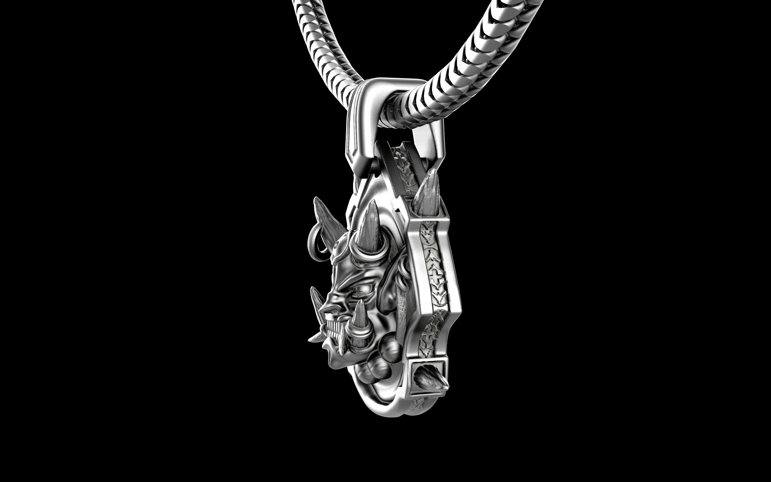 "Um'graf" Japanese Oni/Yokai Demon Pendant with Chain - Sterling Silver / Brass / Bronze