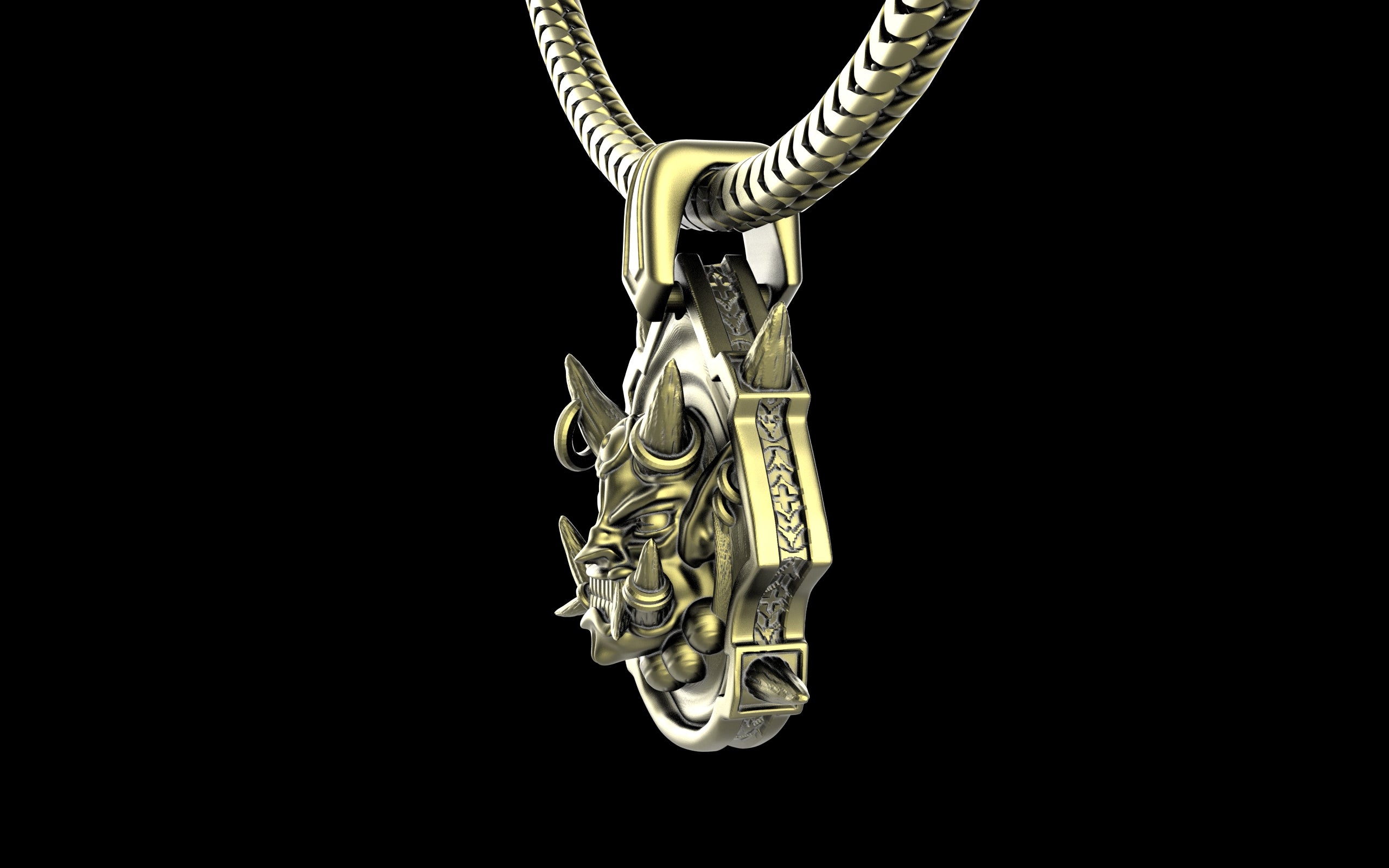 "Um'graf" Japanese Oni/Yokai Demon Pendant with Chain - Sterling Silver / Brass / Bronze