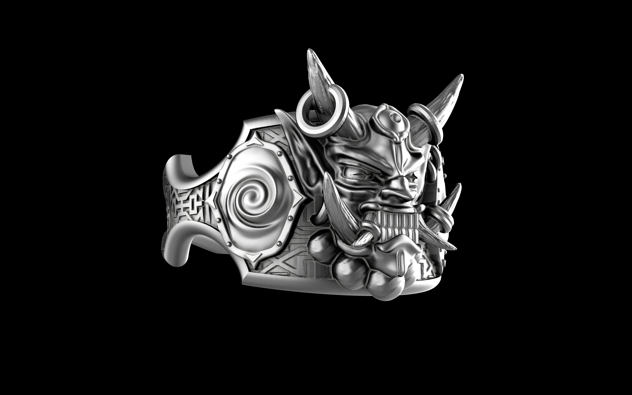 "Um'graf" Japanese Oni/Yokai Demon Ring - Sterling Silver / Brass / Bronze