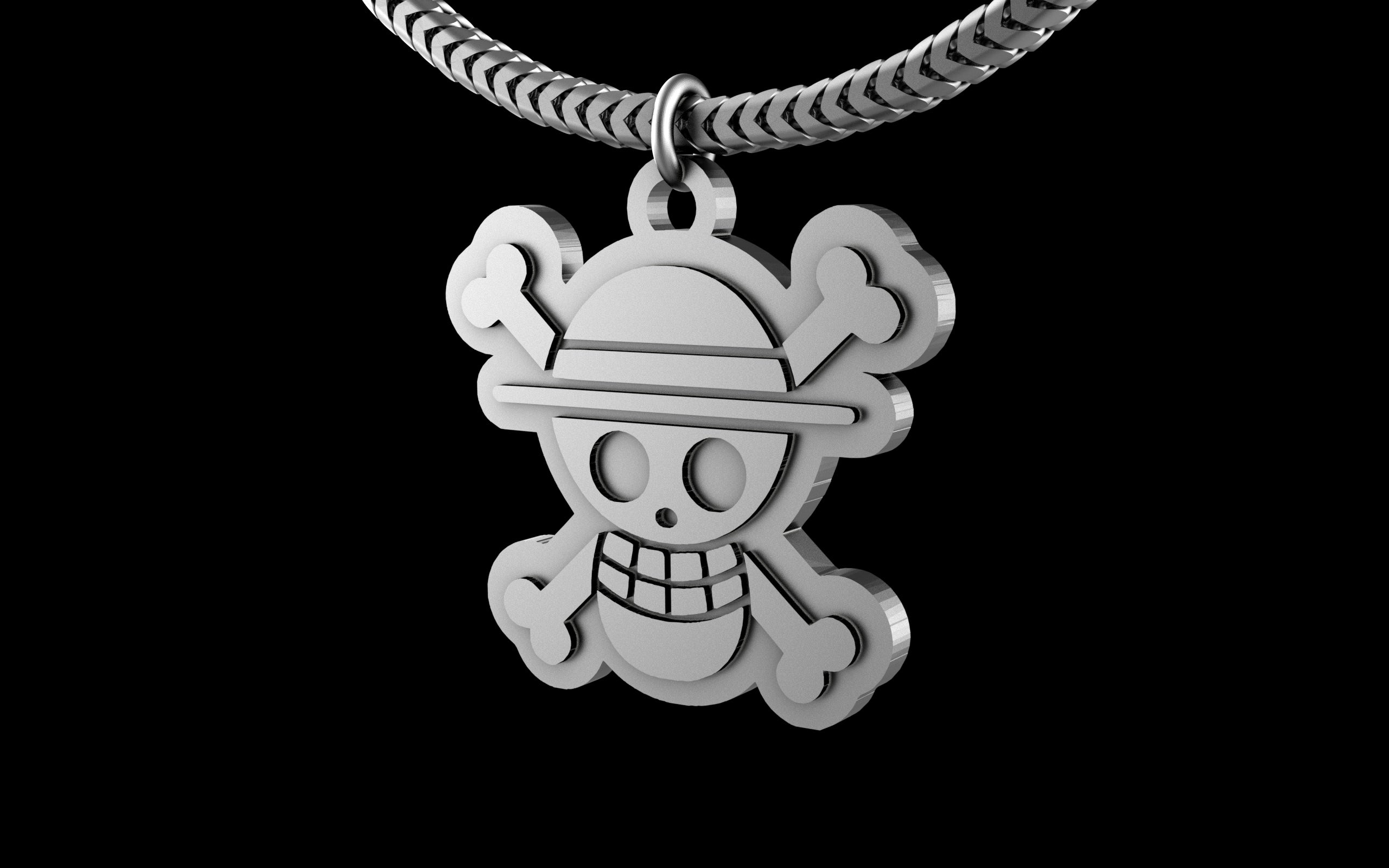 One Piece Manga/Anime Straw Hat Flag Pendant with Chain - Sterling Silver / Brass / Bronze