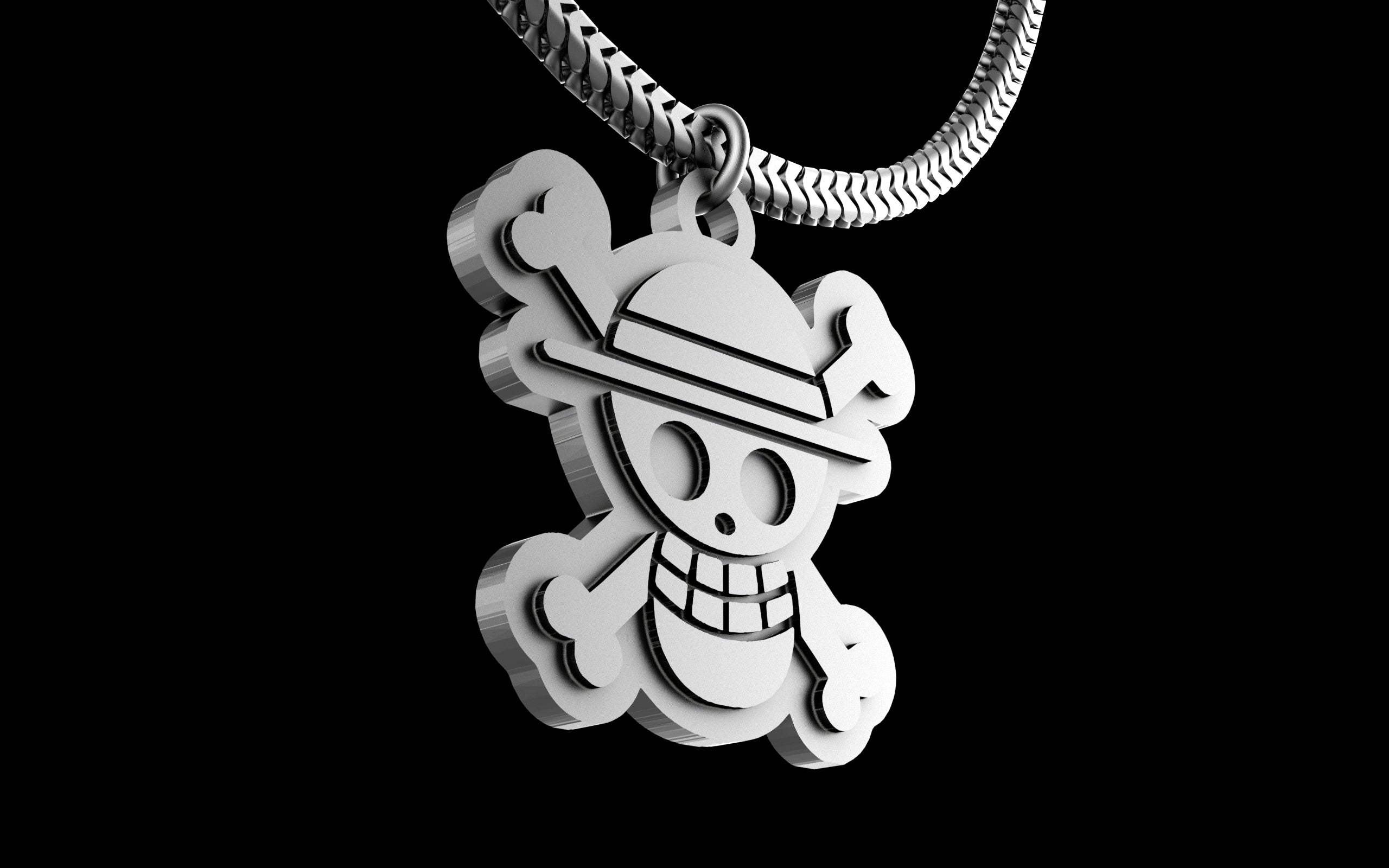 One Piece Manga/Anime Straw Hat Flag Pendant with Chain - Sterling Silver / Brass / Bronze