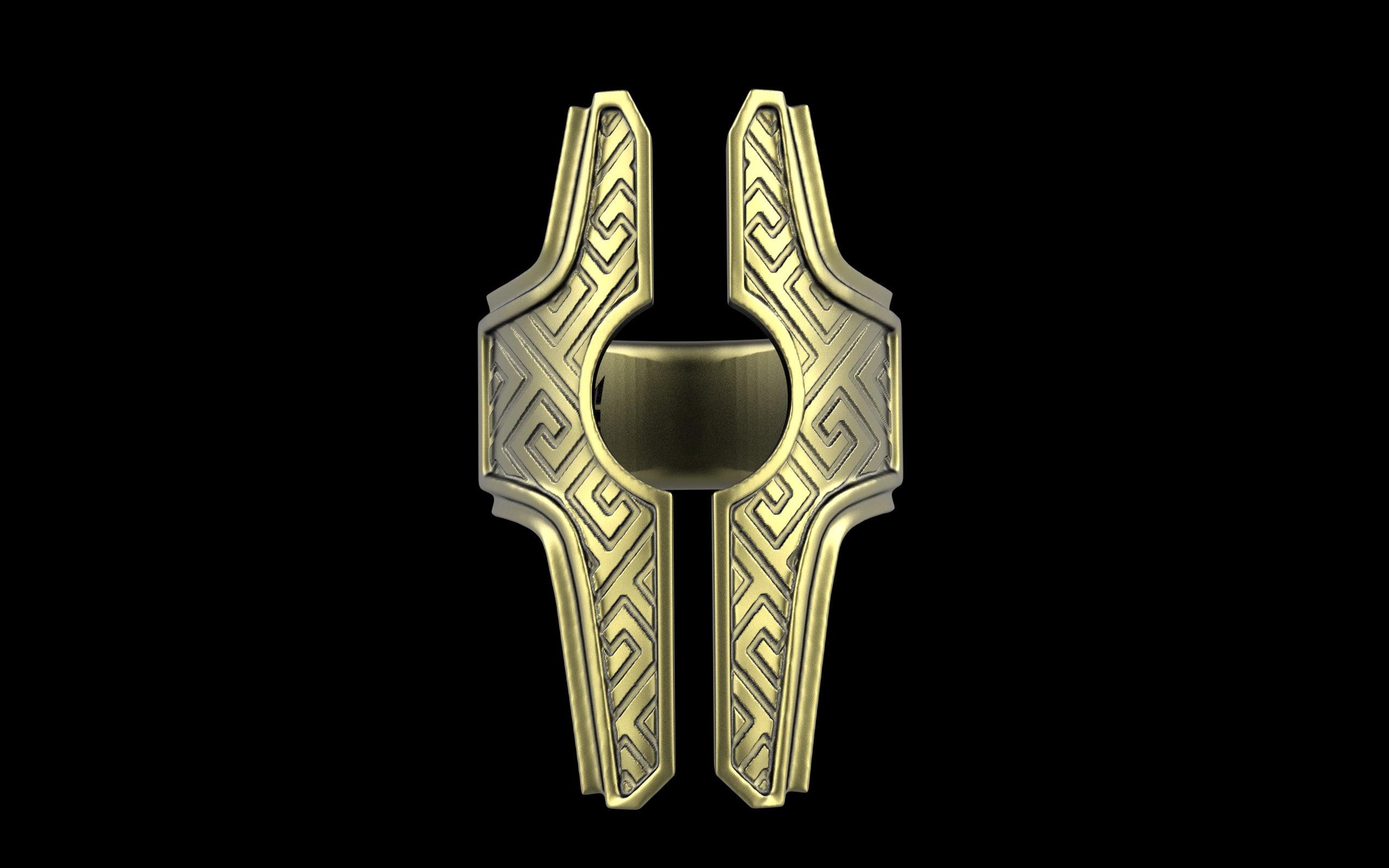 "Asteraph" Future Tribal Patterned Symmetrical Ring - Sterling Silver / Brass / Bronze