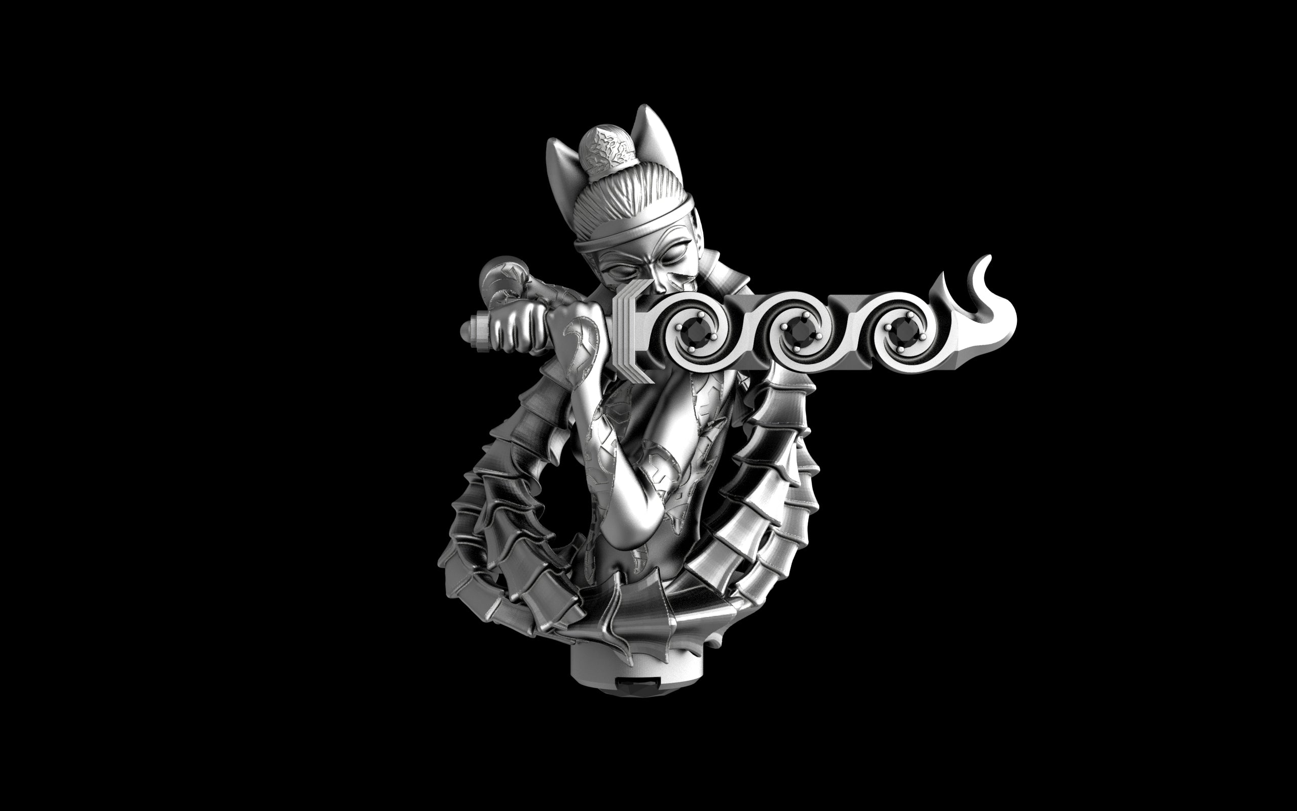 Kitsune Yokai Ghost Spirit Samurai Fox Assassin Ninja Sculpture