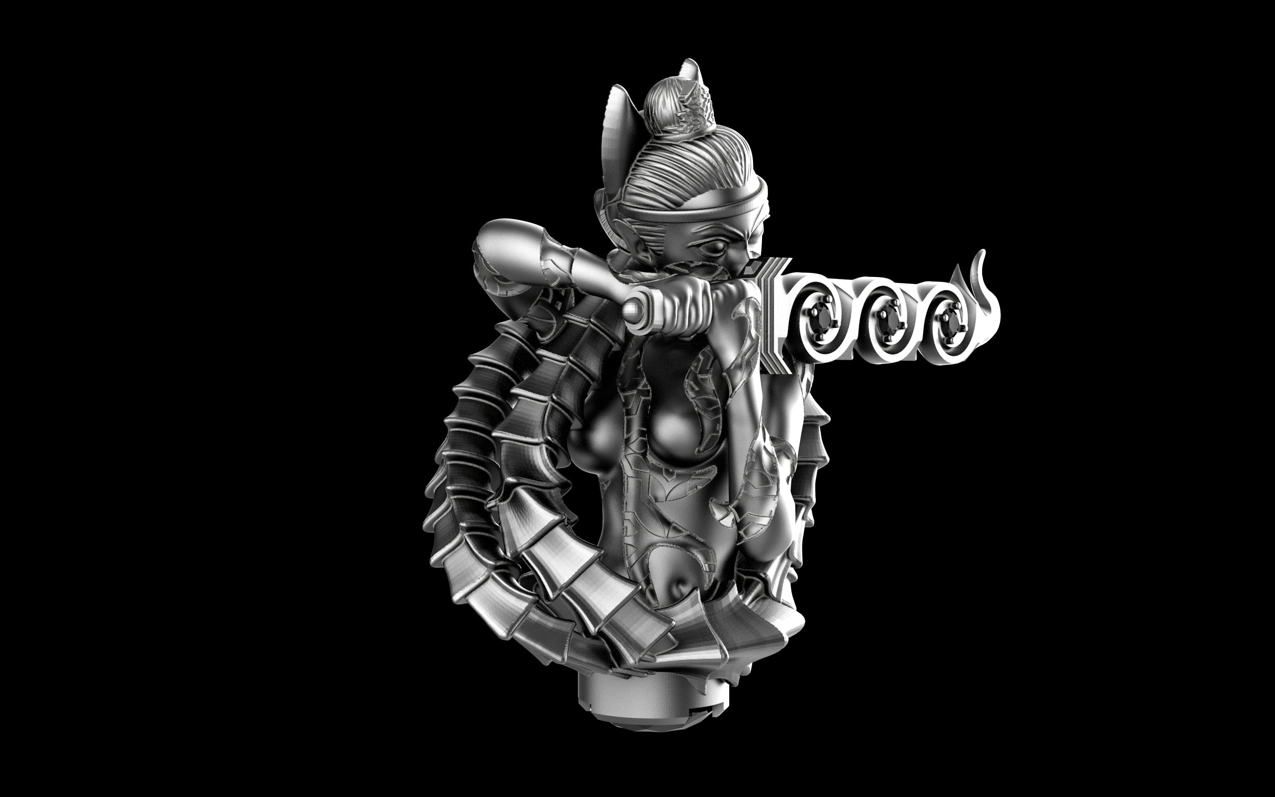 Kitsune Yokai Ghost Spirit Samurai Fox Assassin Ninja Sculpture