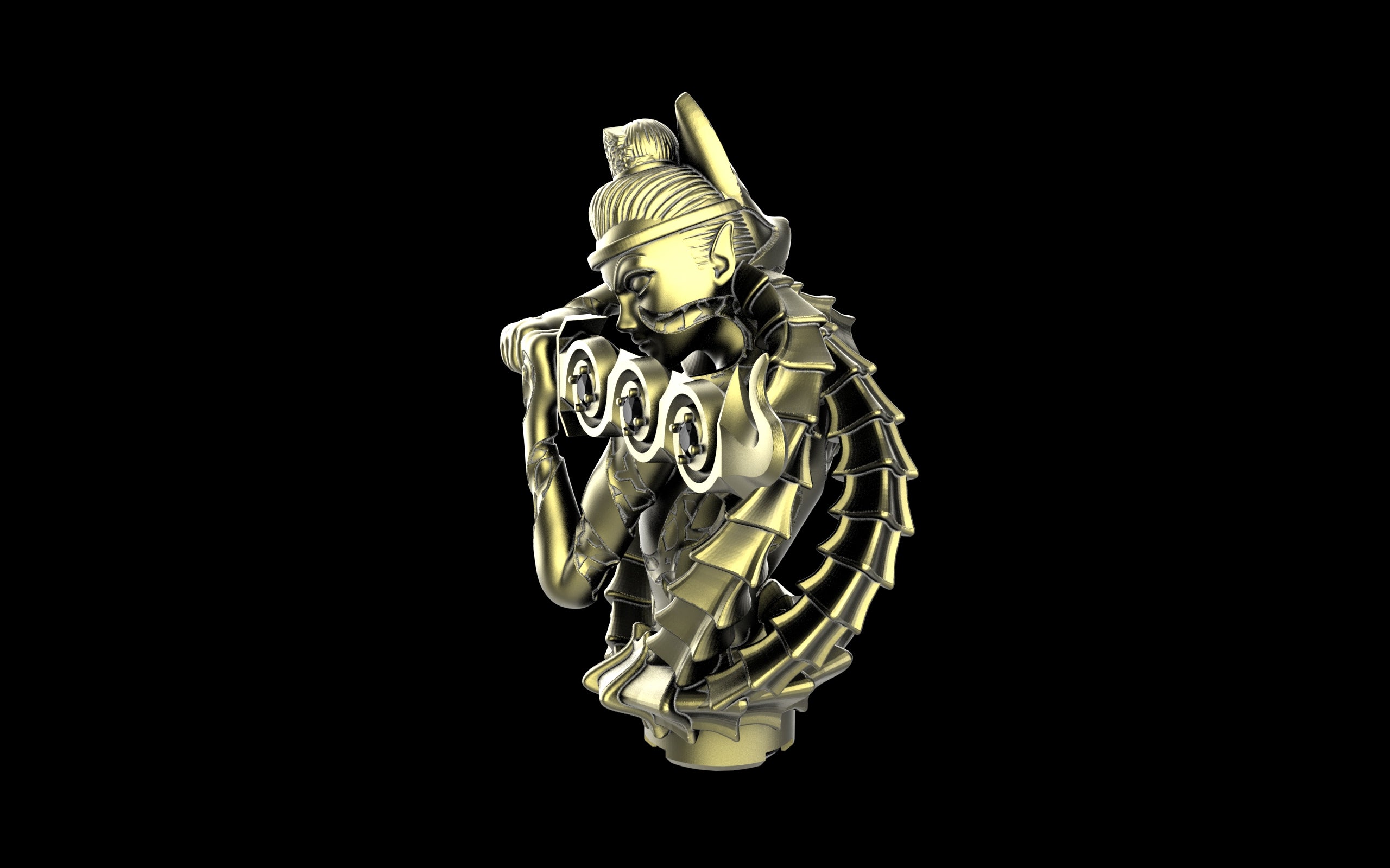 Kitsune Yokai Ghost Spirit Samurai Fox Assassin Ninja Sculpture