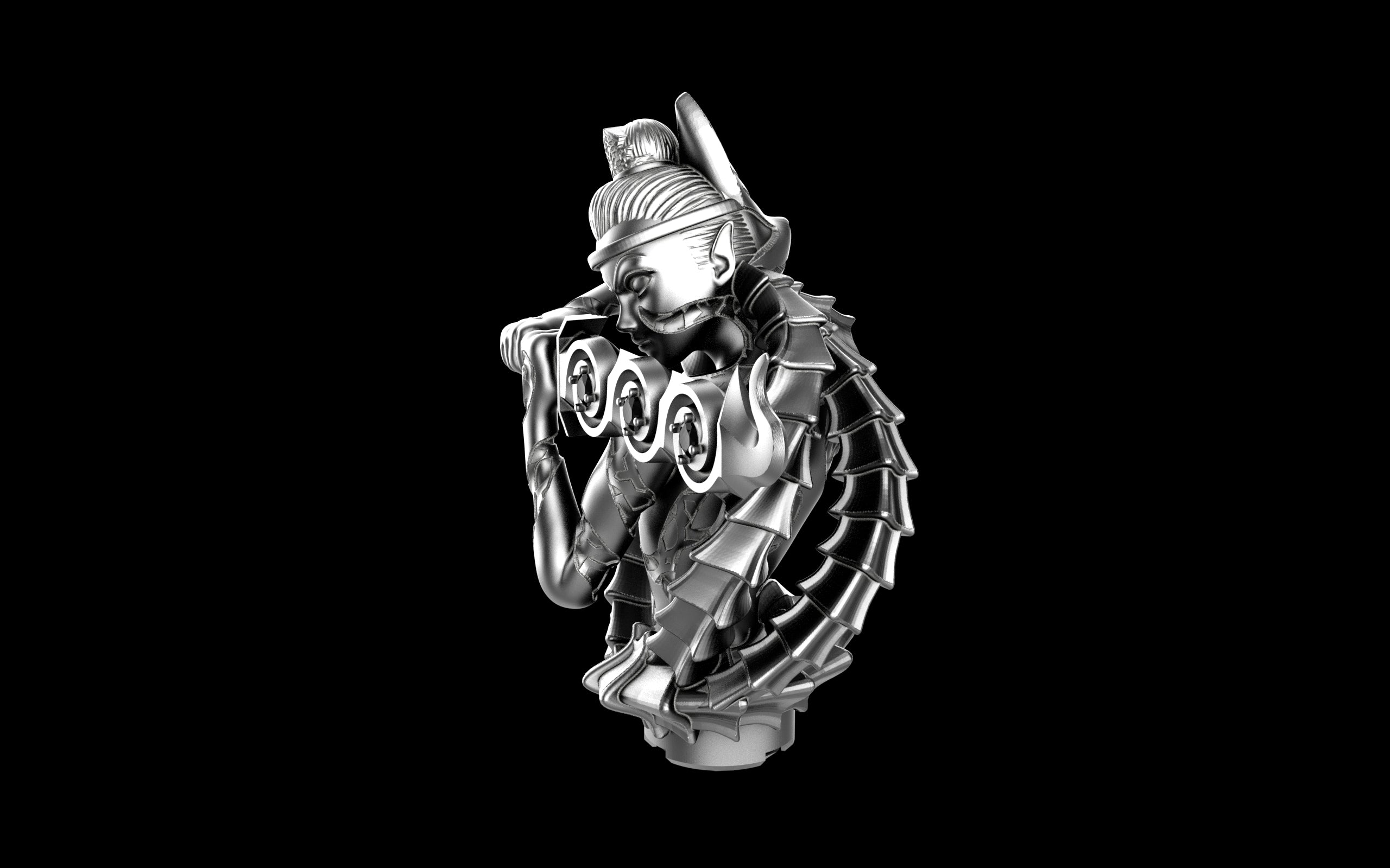 Kitsune Yokai Ghost Spirit Samurai Fox Assassin Ninja Sculpture