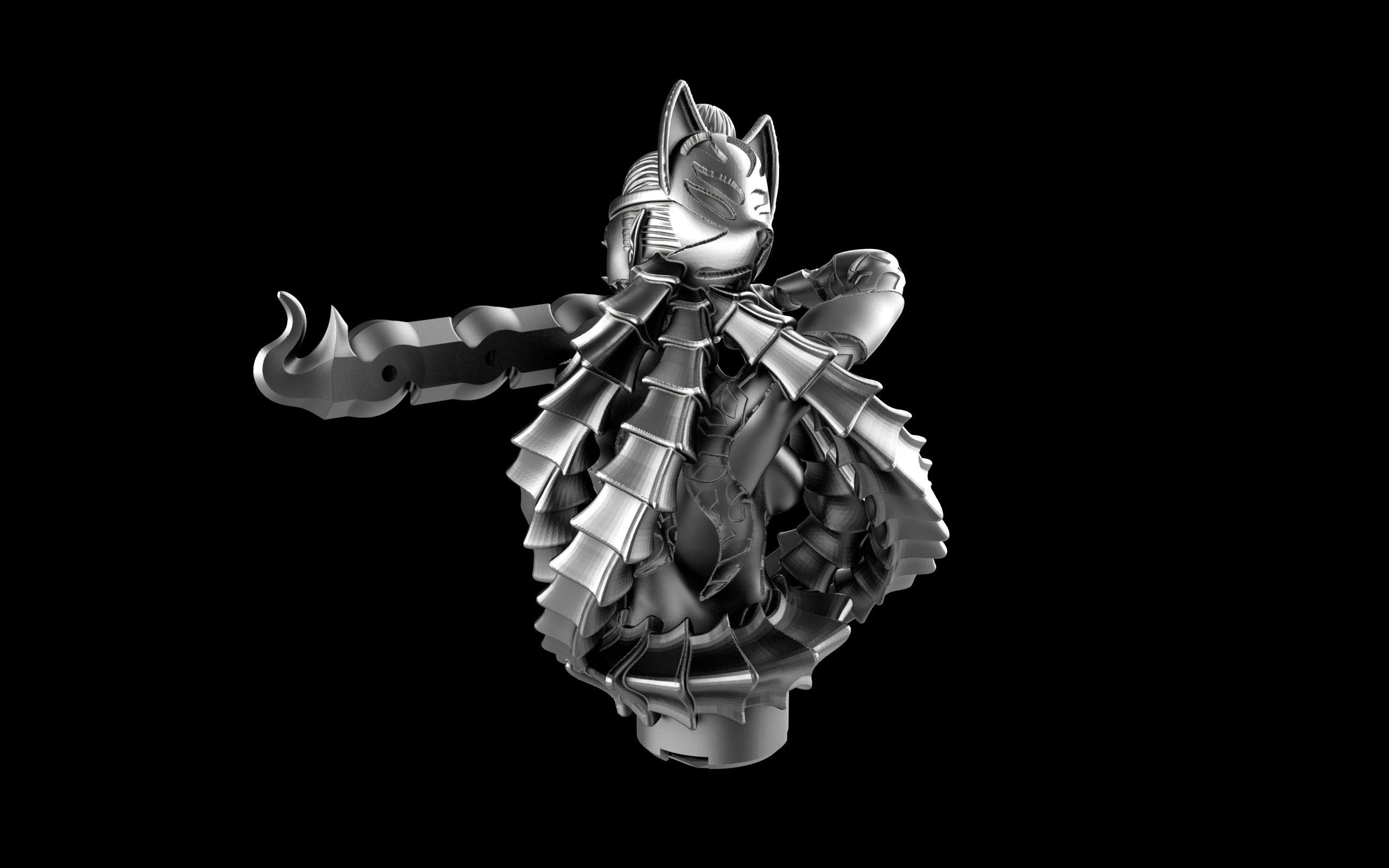 Kitsune Yokai Ghost Spirit Samurai Fox Assassin Ninja Sculpture