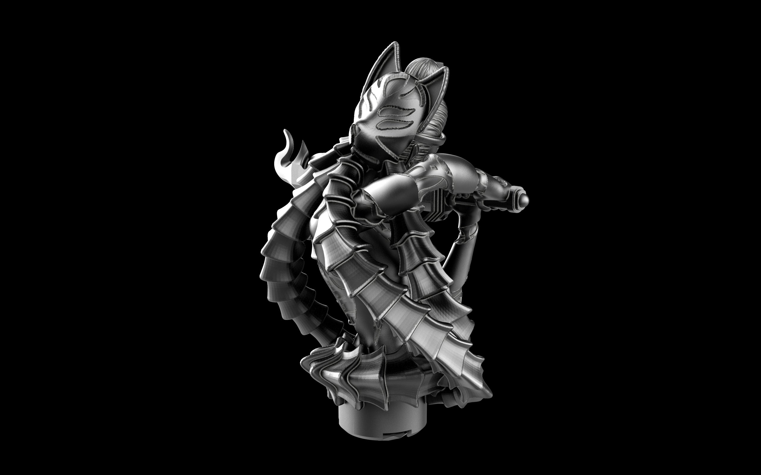 Kitsune Yokai Ghost Spirit Samurai Fox Assassin Ninja Sculpture