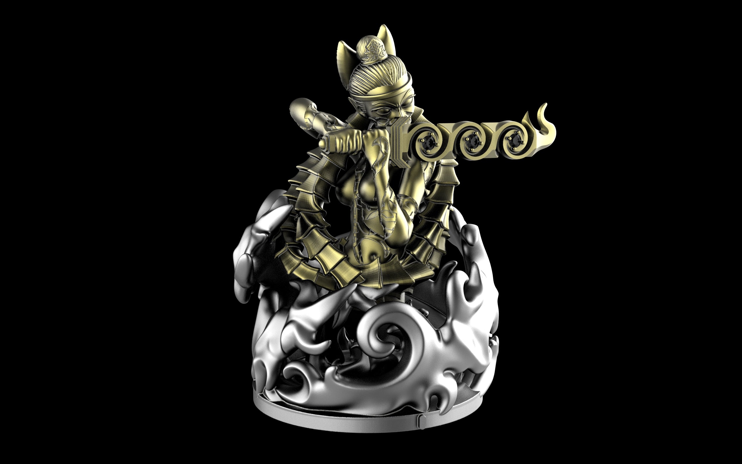 Kitsune Yokai Ghost Spirit Samurai Fox Assassin Ninja Sculpture